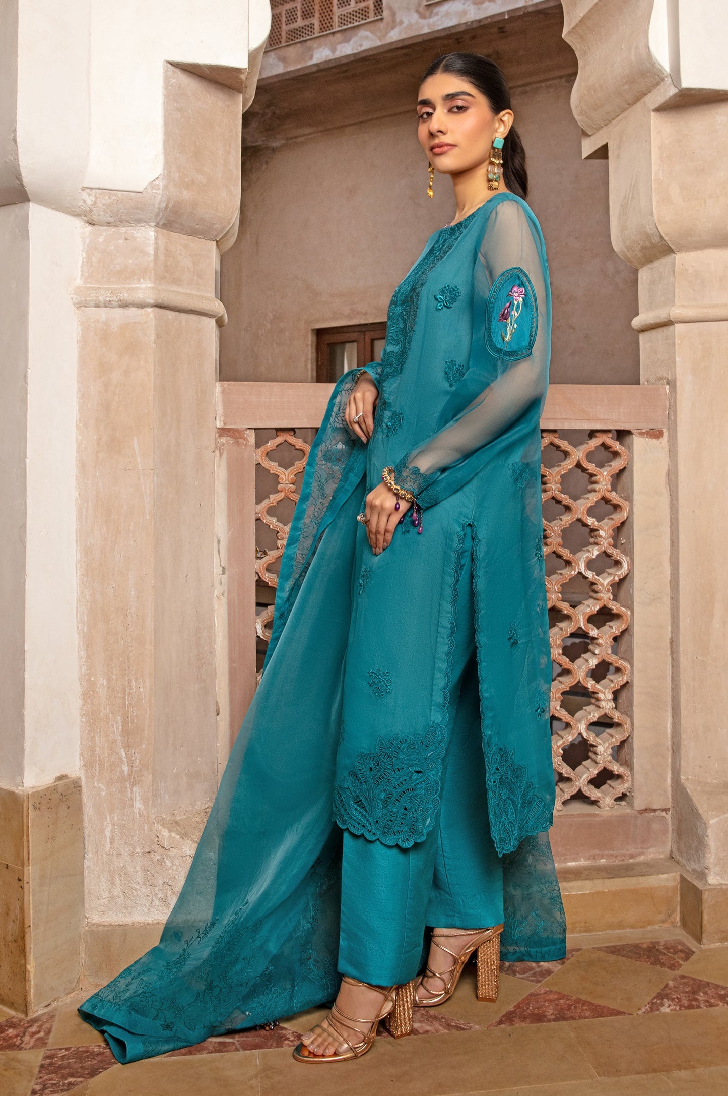 3 Piece Embroidered Organza Suit