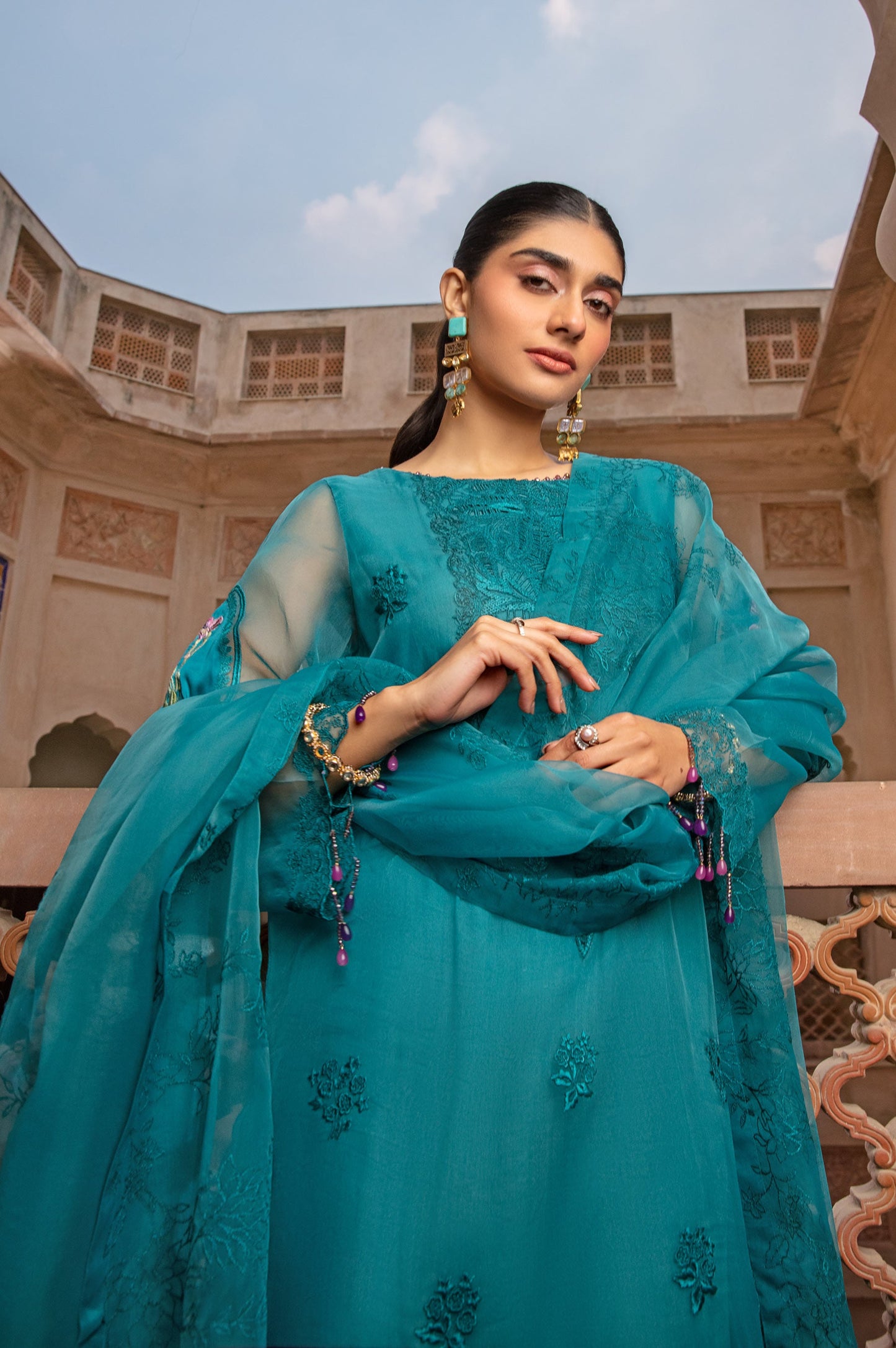 3 Piece Embroidered Organza Suit