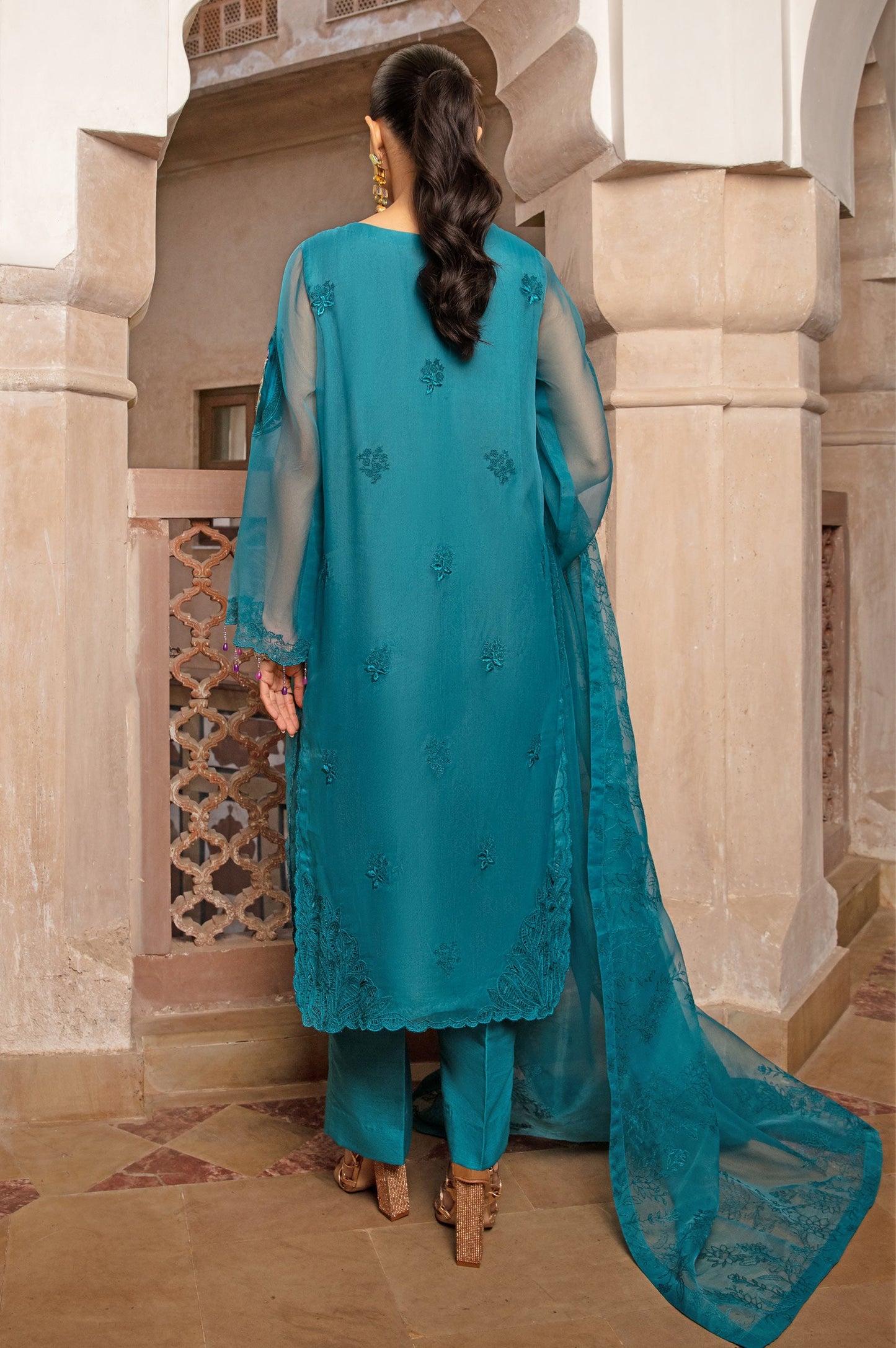 3 Piece Embroidered Organza Suit