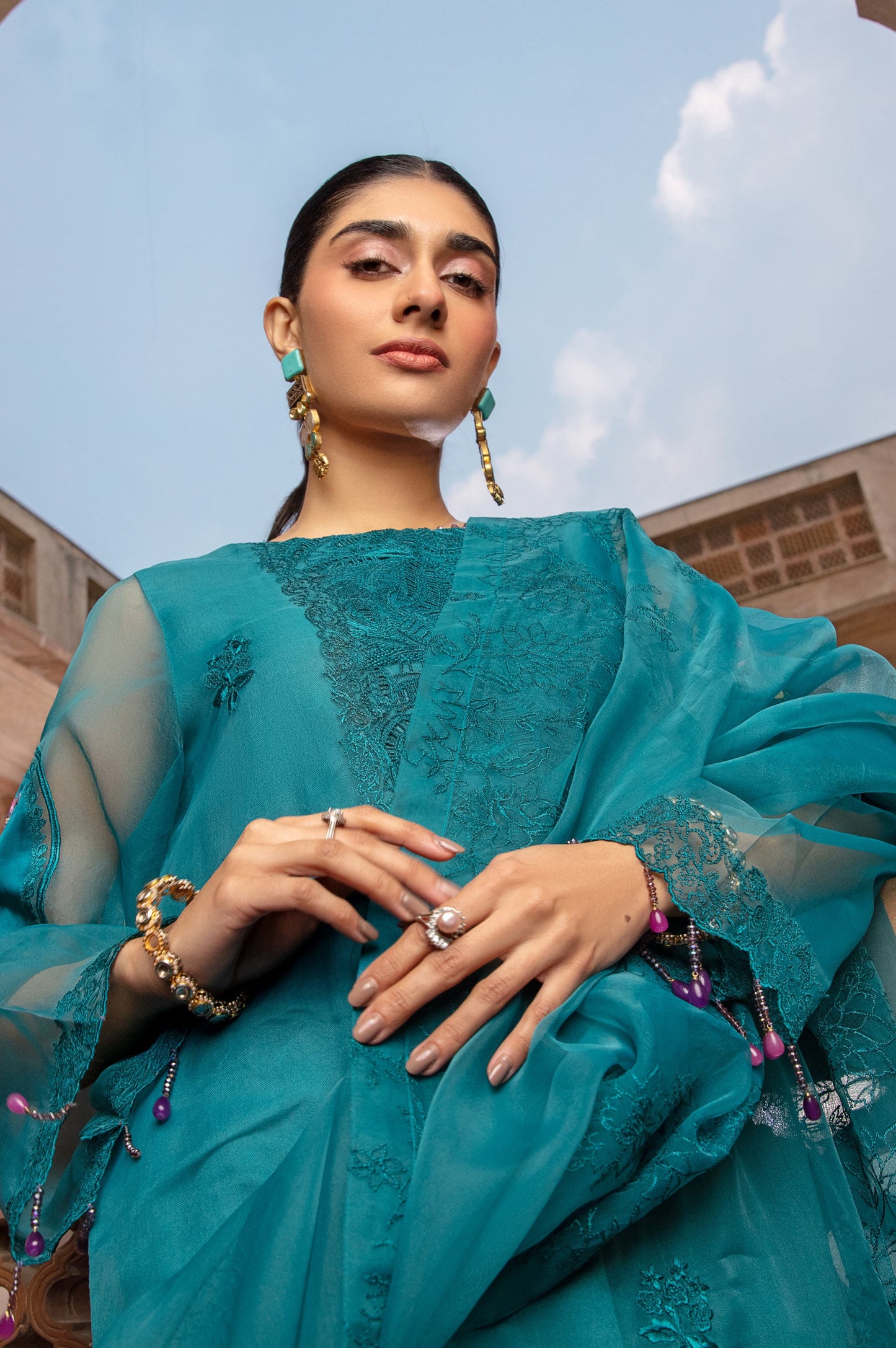 3 Piece Embroidered Organza Suit