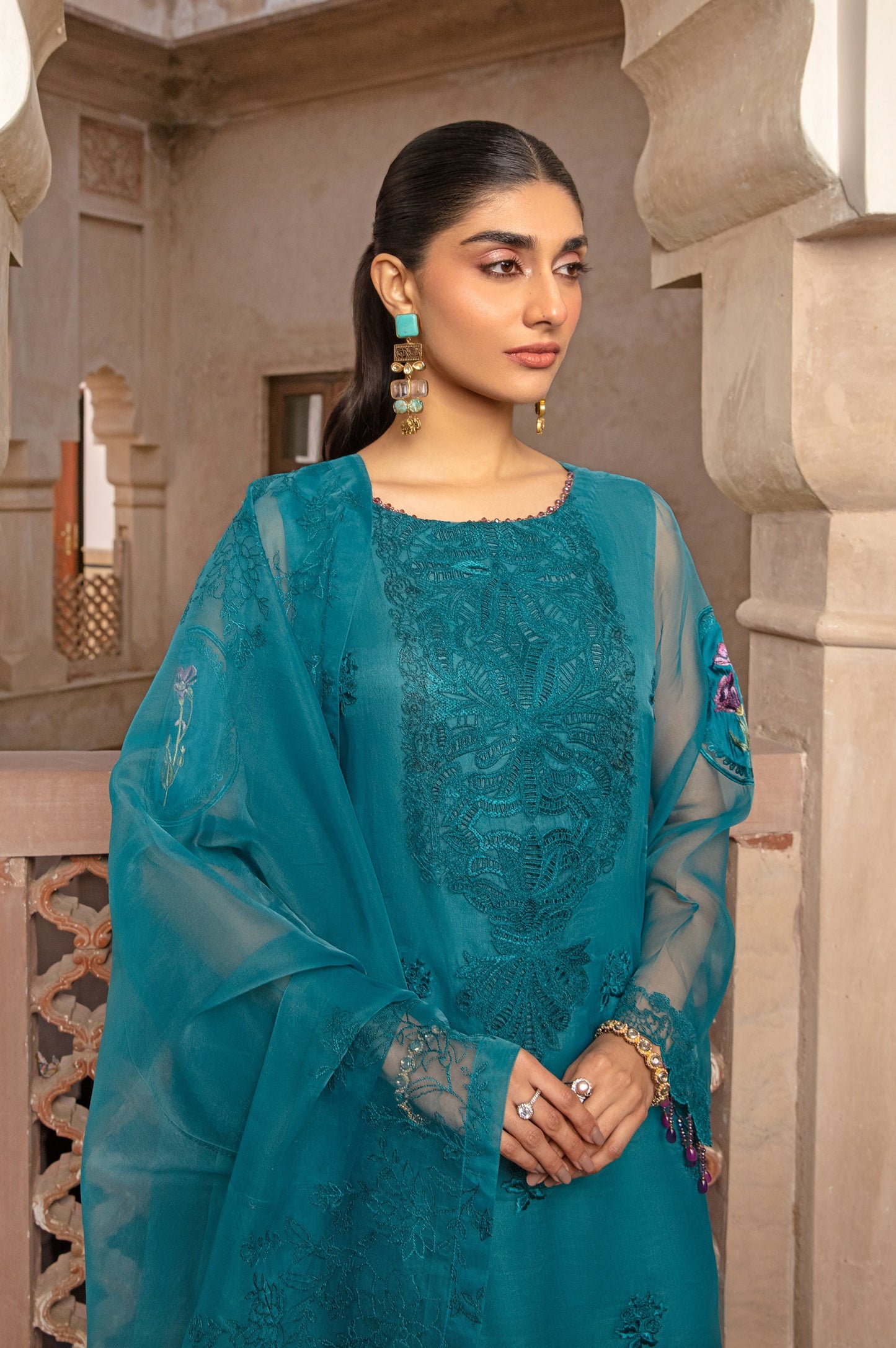 3 Piece Embroidered Organza Suit