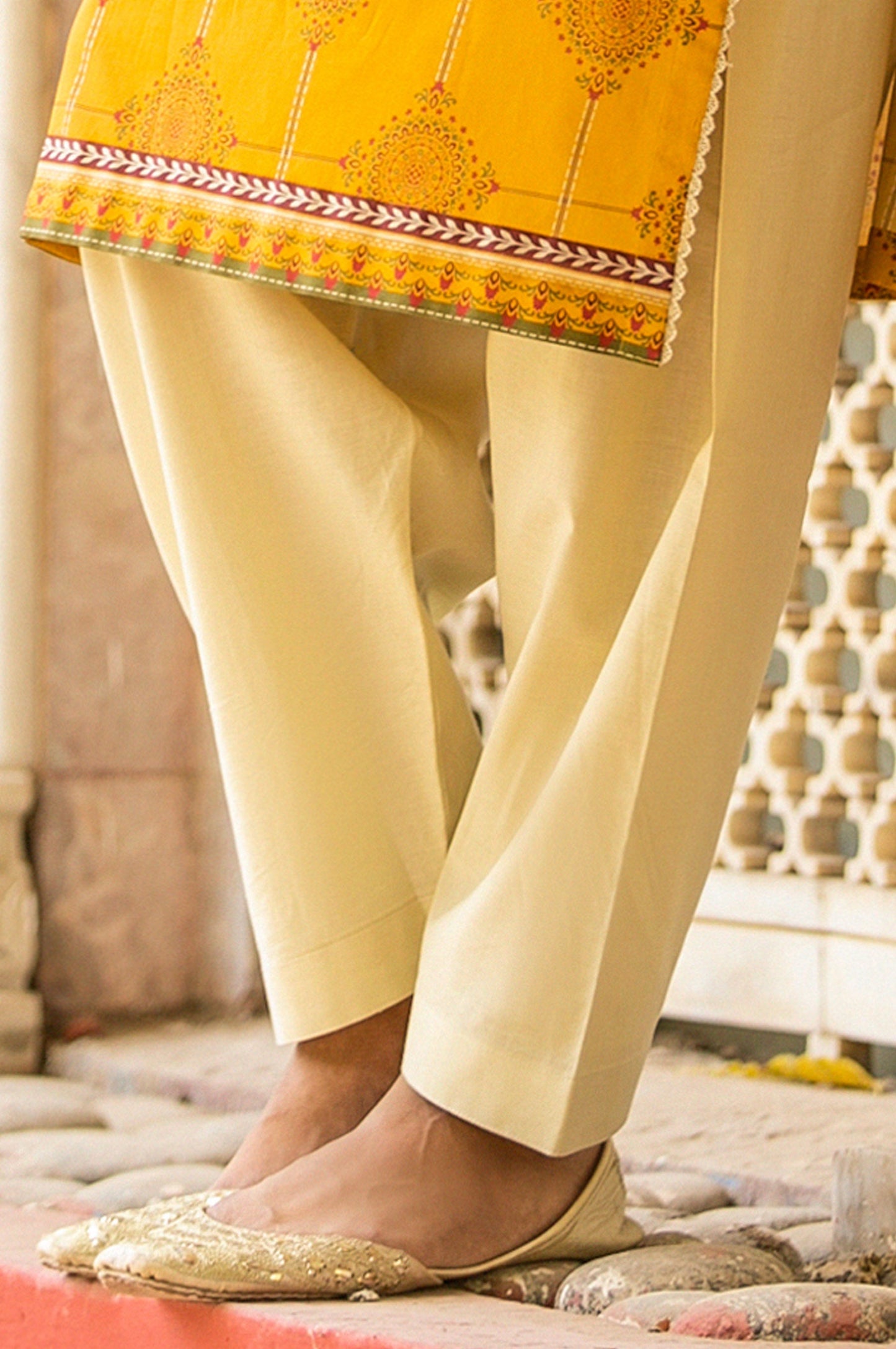 Basic Plain Cambric Shalwar - Beige