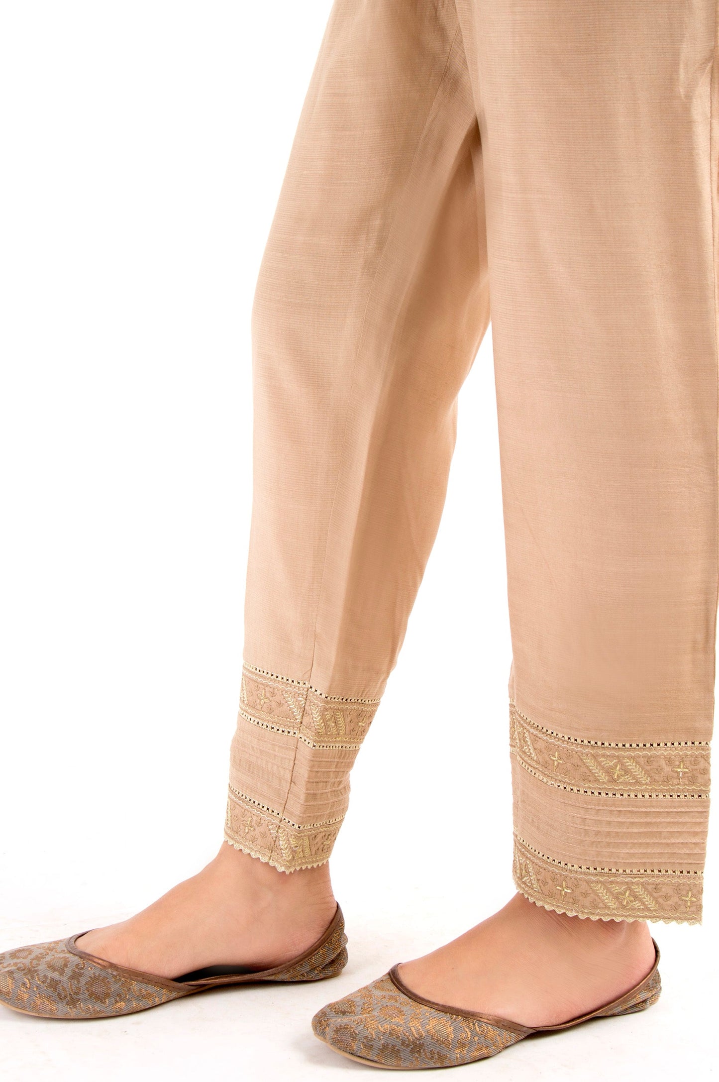 Embroidered Cigarette Pants - Beige