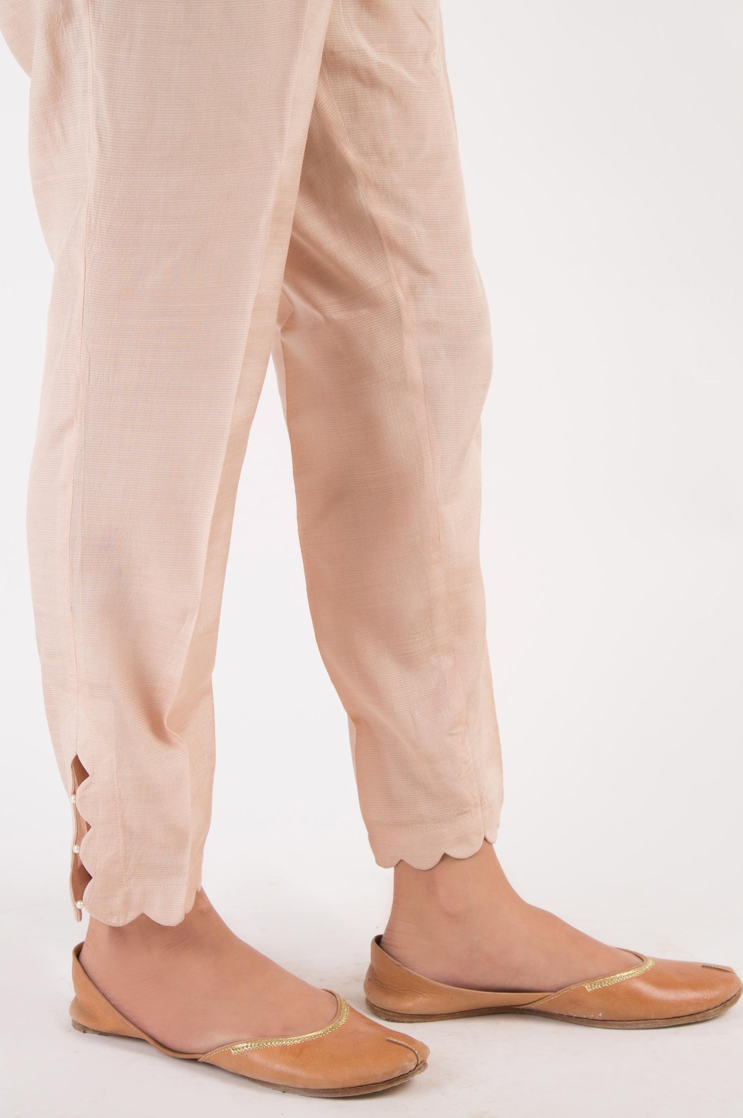 Embellished Raw Silk Cigarette Pants - L/Beige