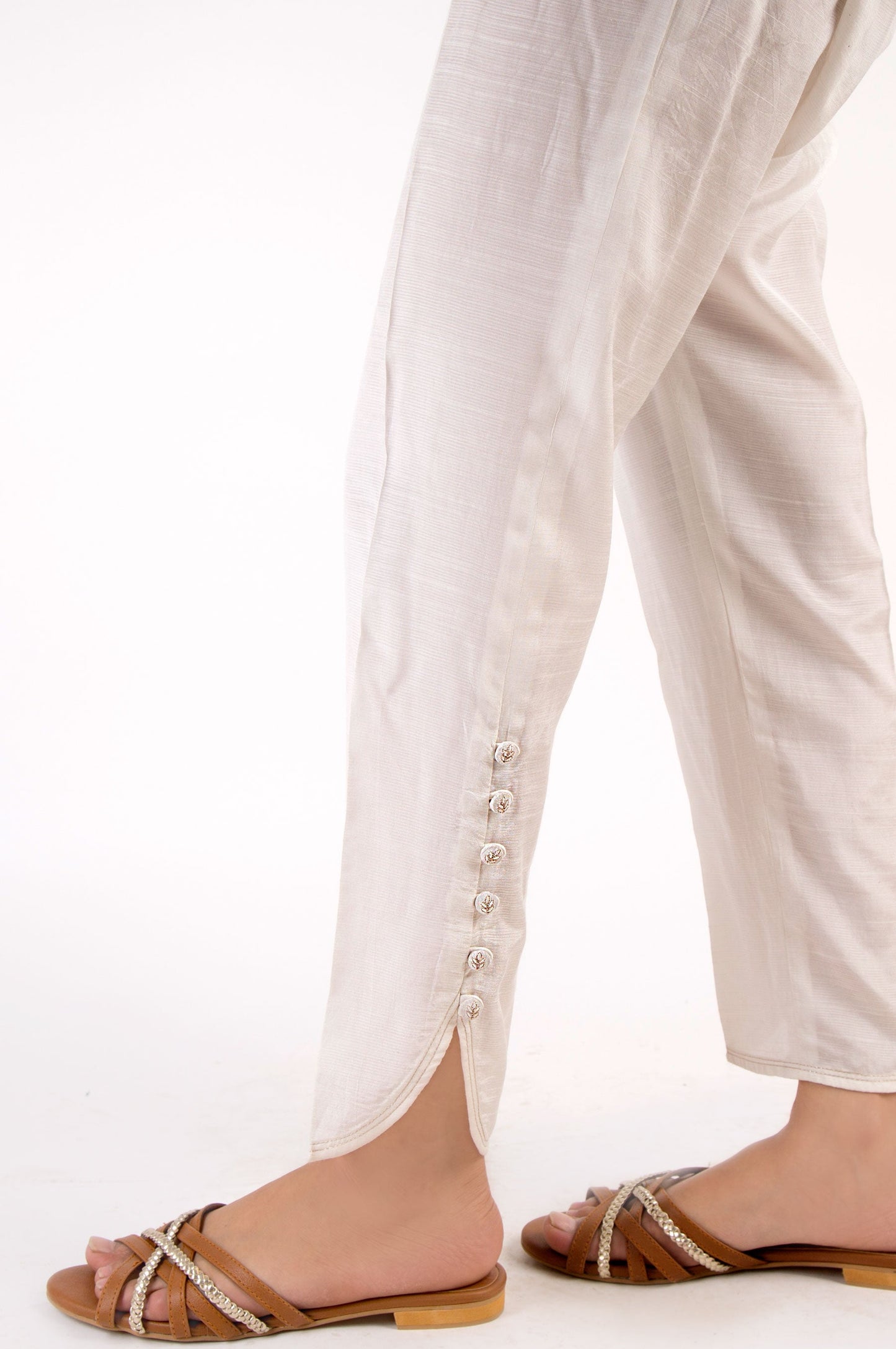 Embroidered Cigarette Pants - White