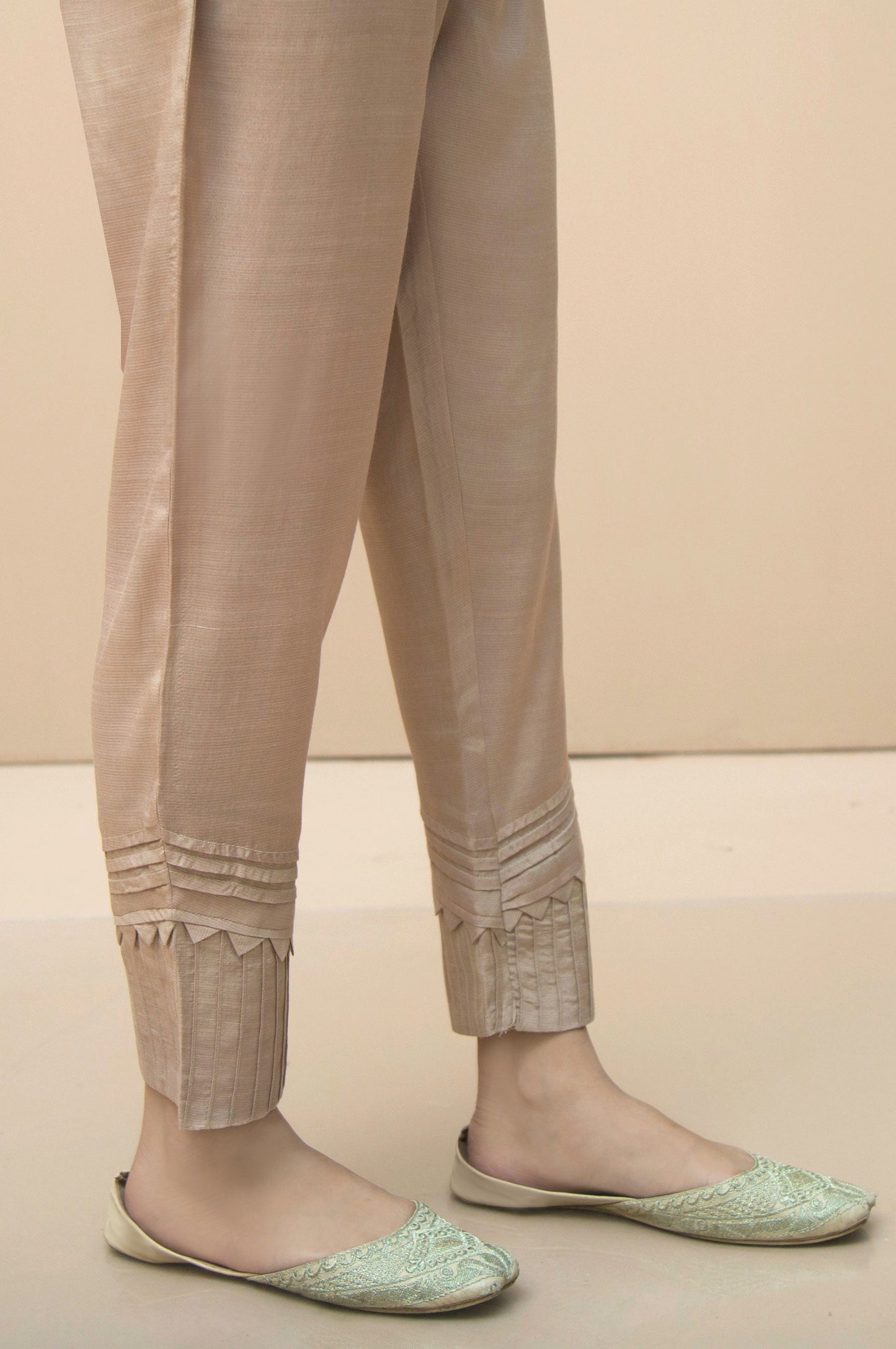 Embellished Raw Silk Cigarette Pants - Beige