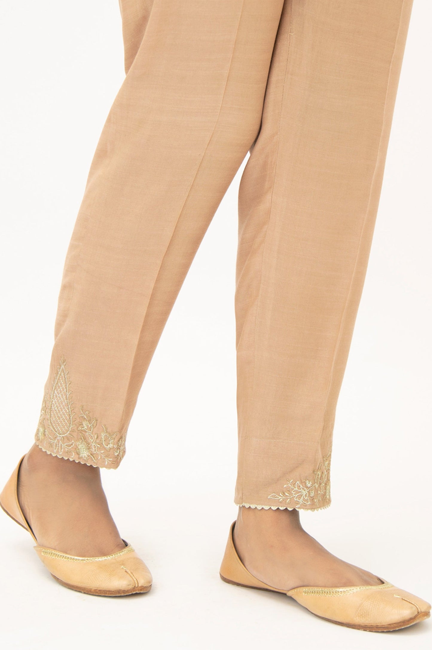 Embroidered Rawsilk Cigeratte Pants - Copper