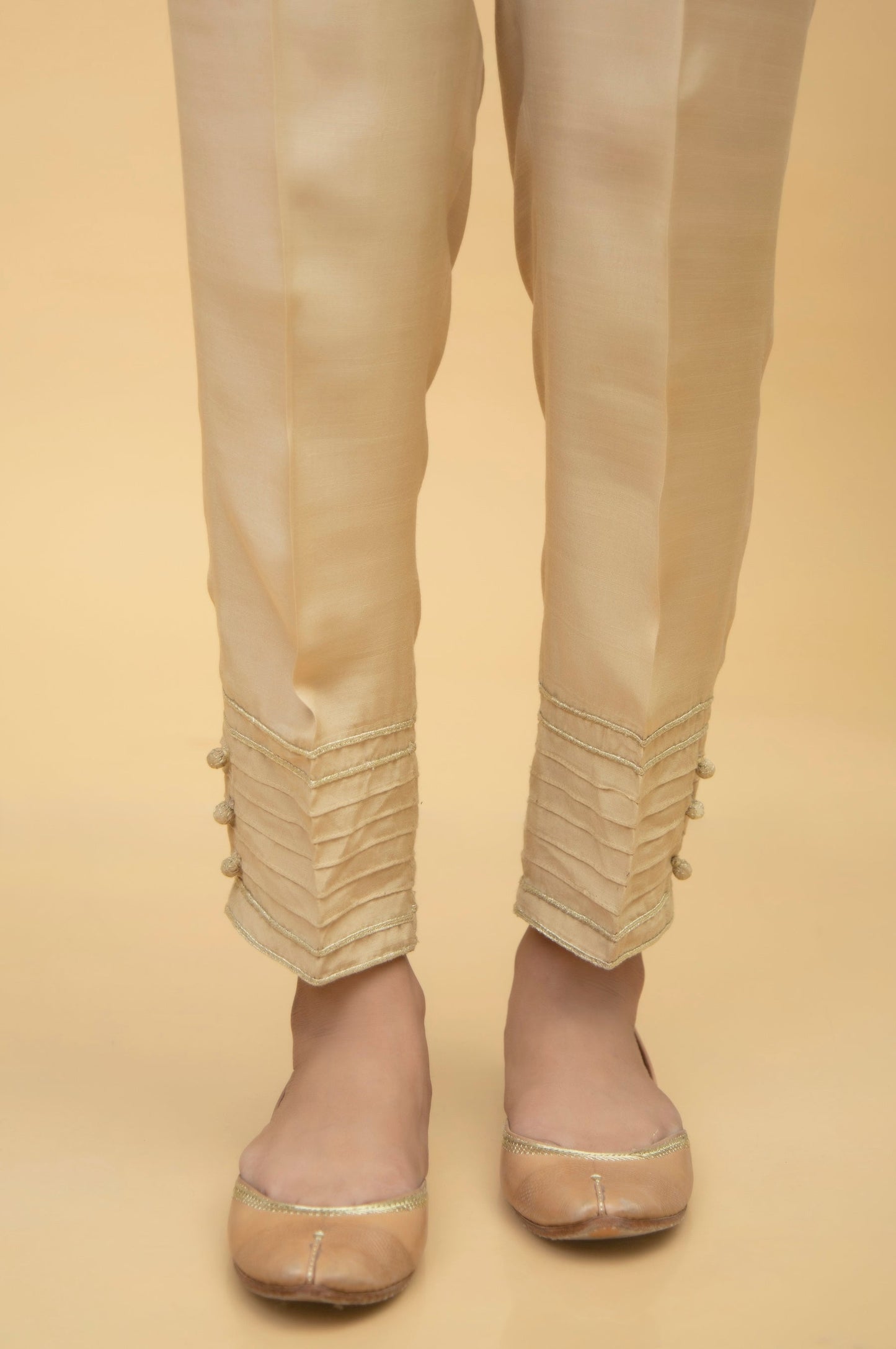 Stylized Rawsilk Cigarette Pants - Gold