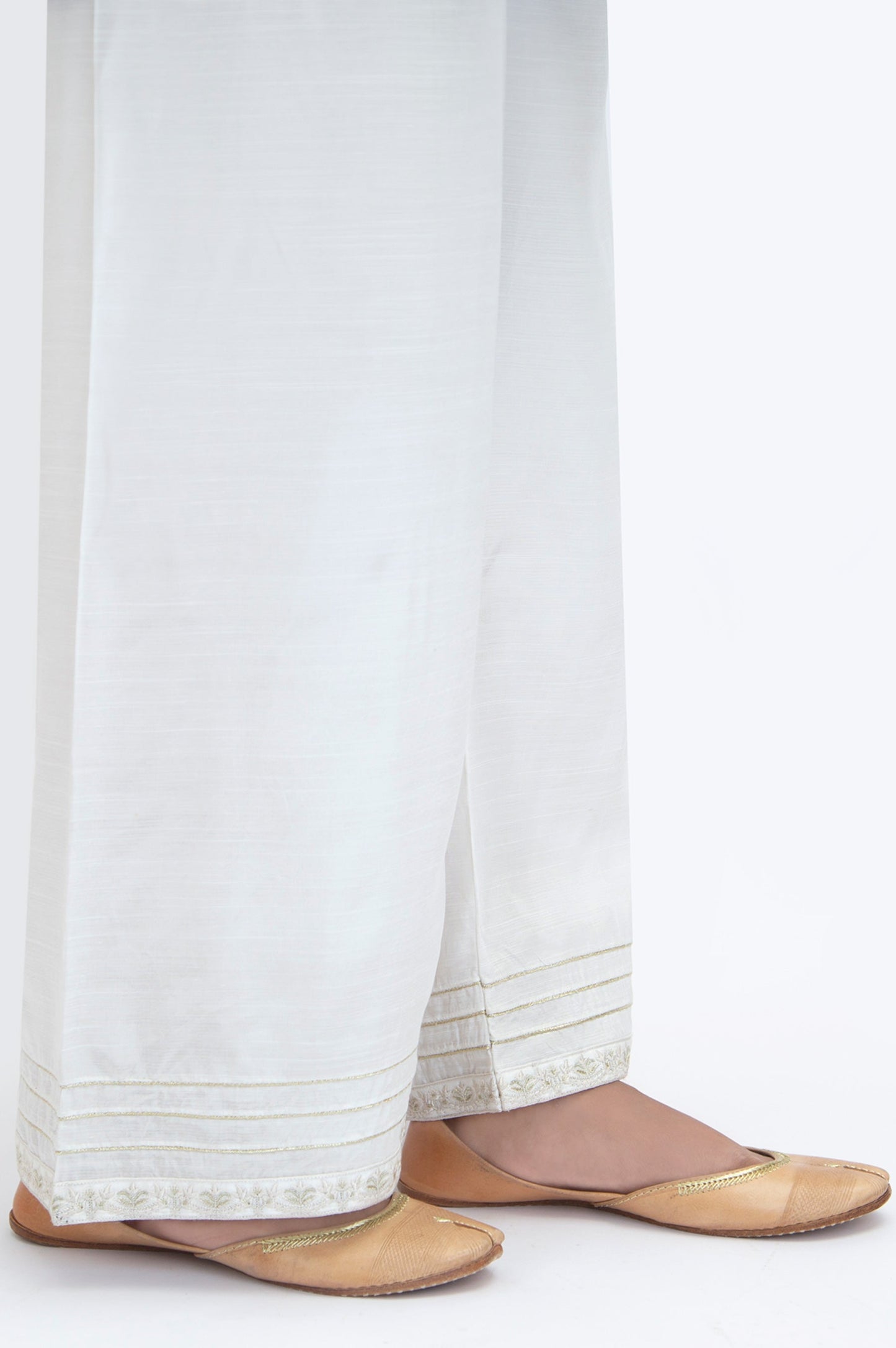 Embroidered Raw Silk Culottes - White