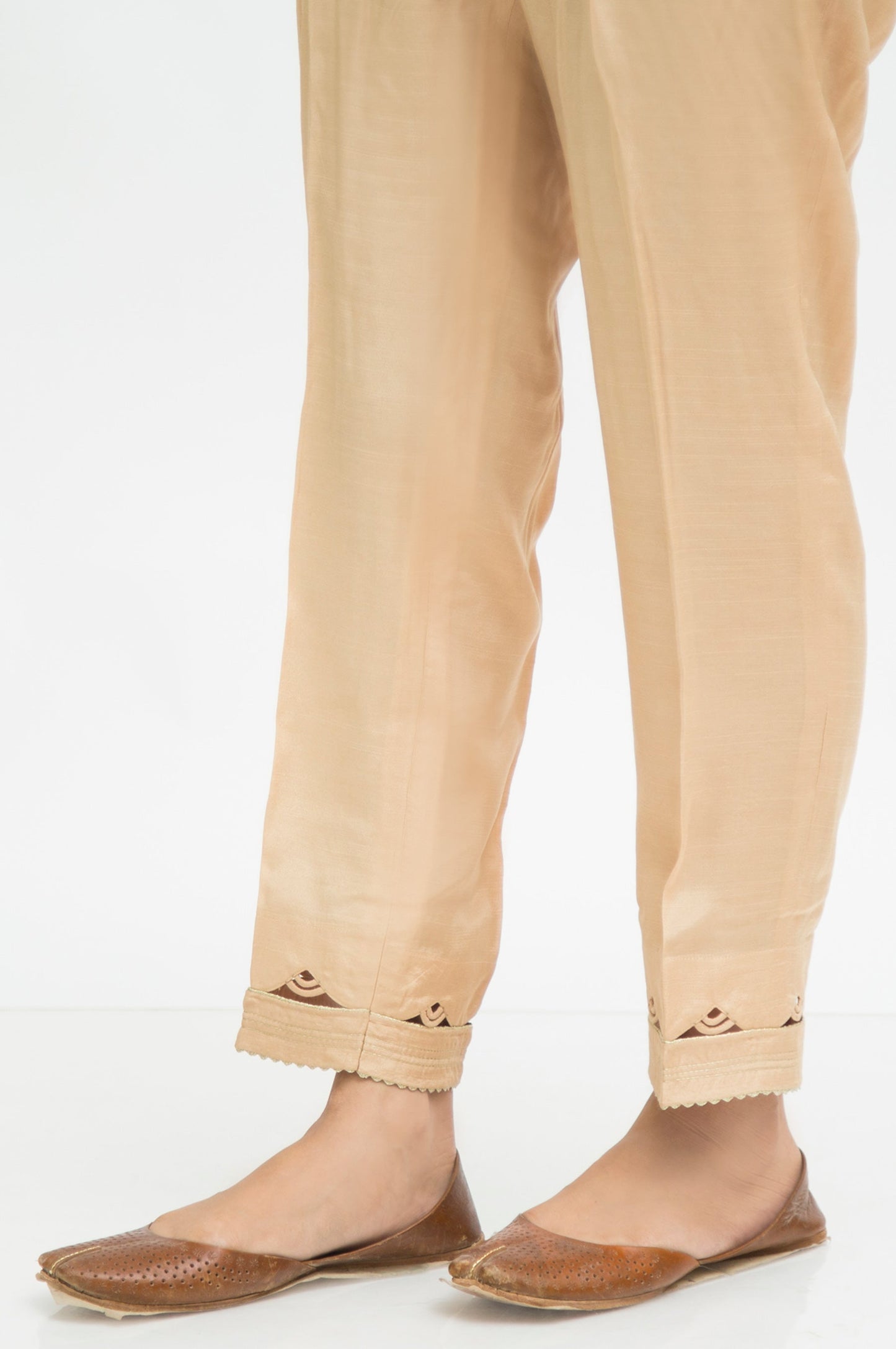 Embellished Rawsilk Cigarette Pants - Beige