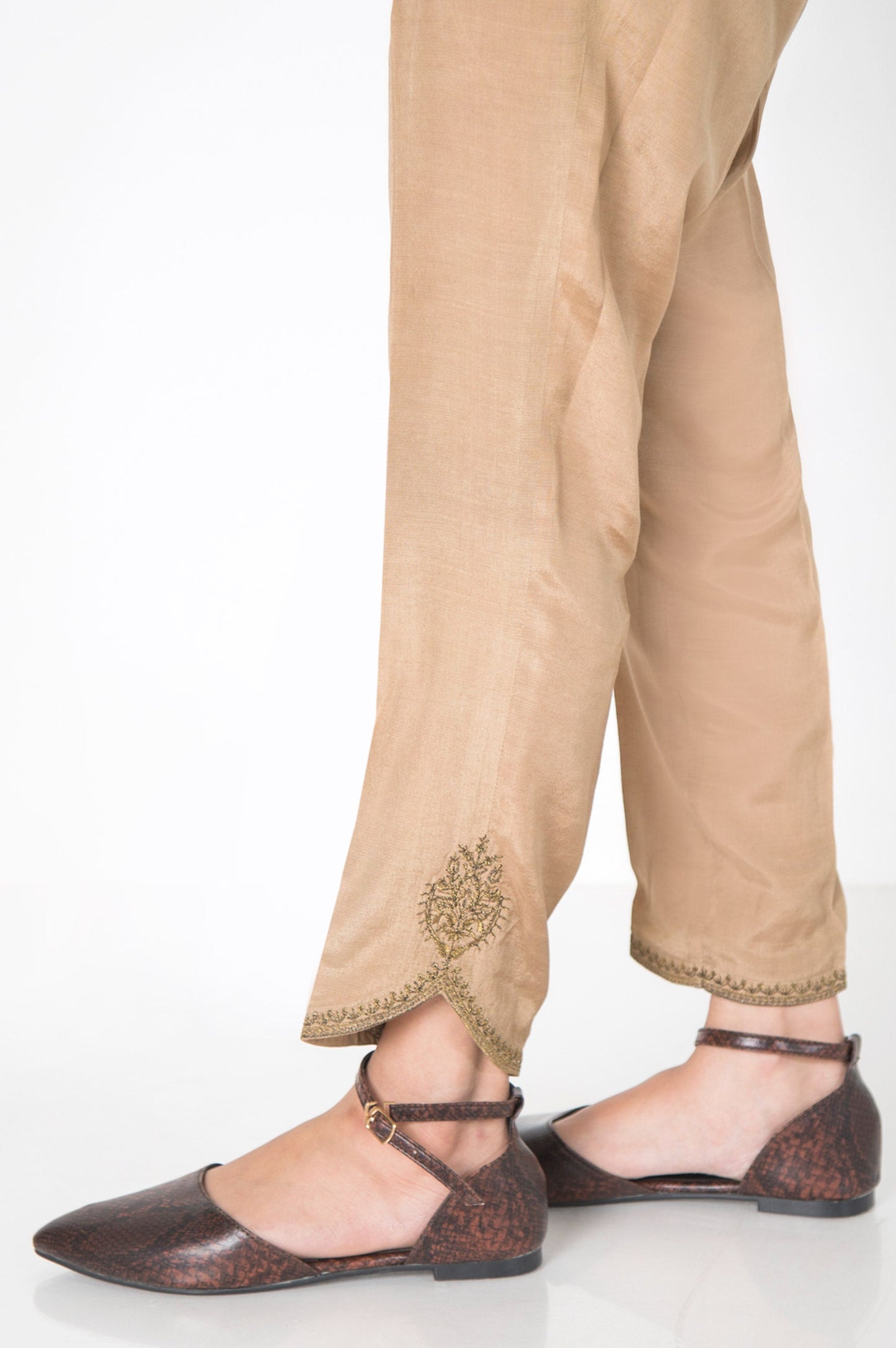 Embroidered Rawsilk Ciggerate Pants - Gold