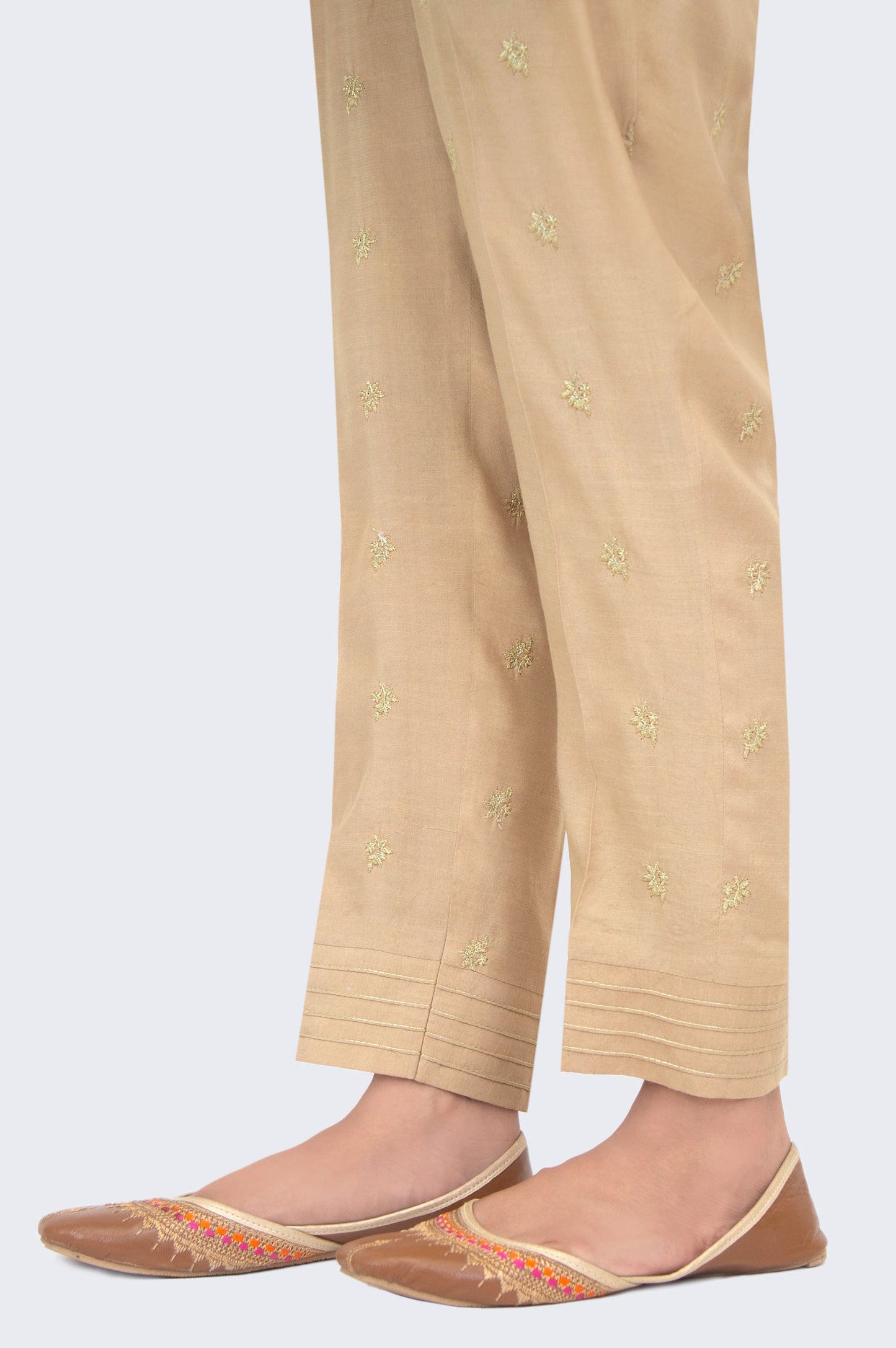 Embroidered Rawsilk Cigarette Pants - Sand Beige