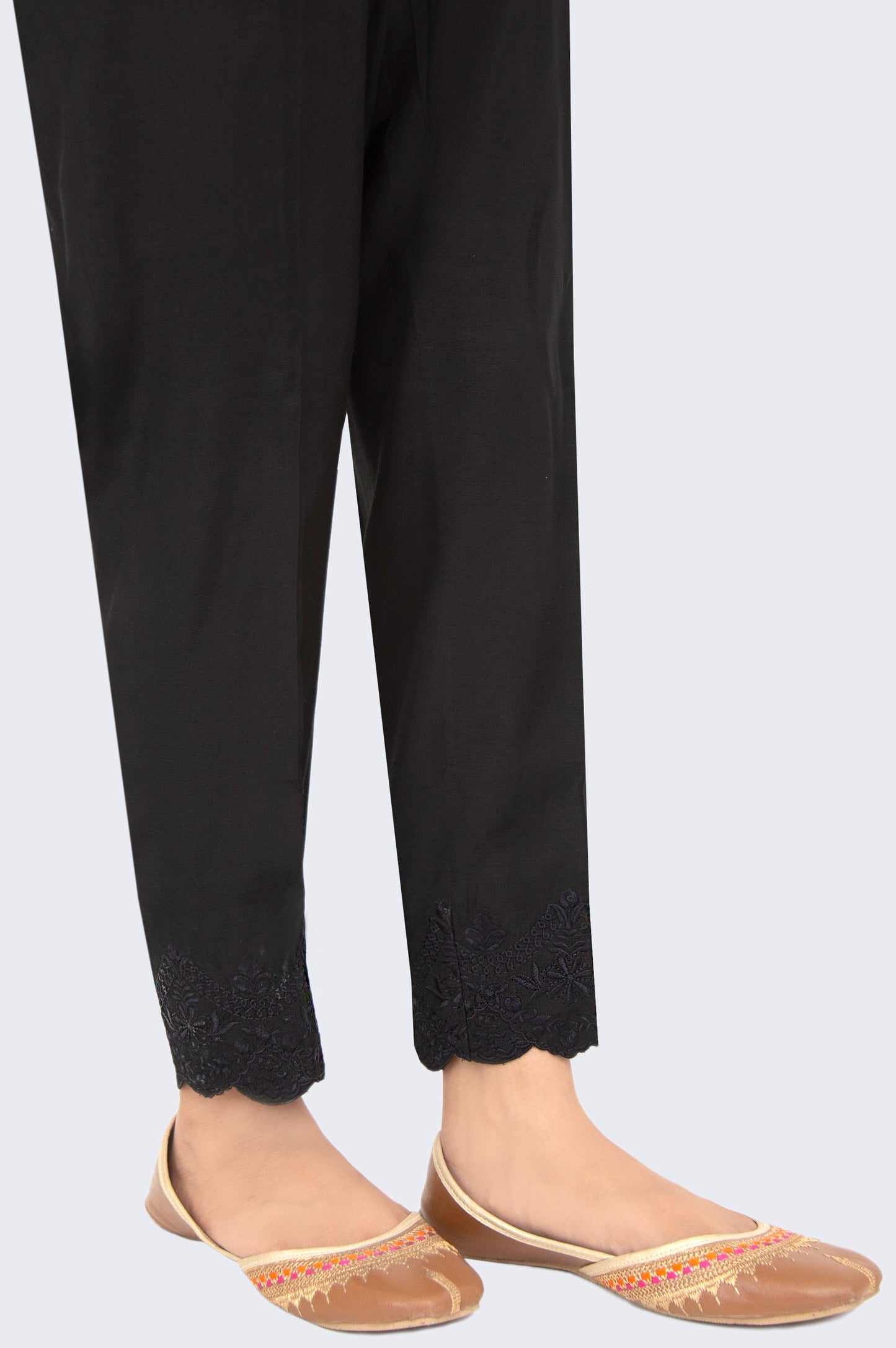 Embroidered Rawsilk Cigarette Pants - Black