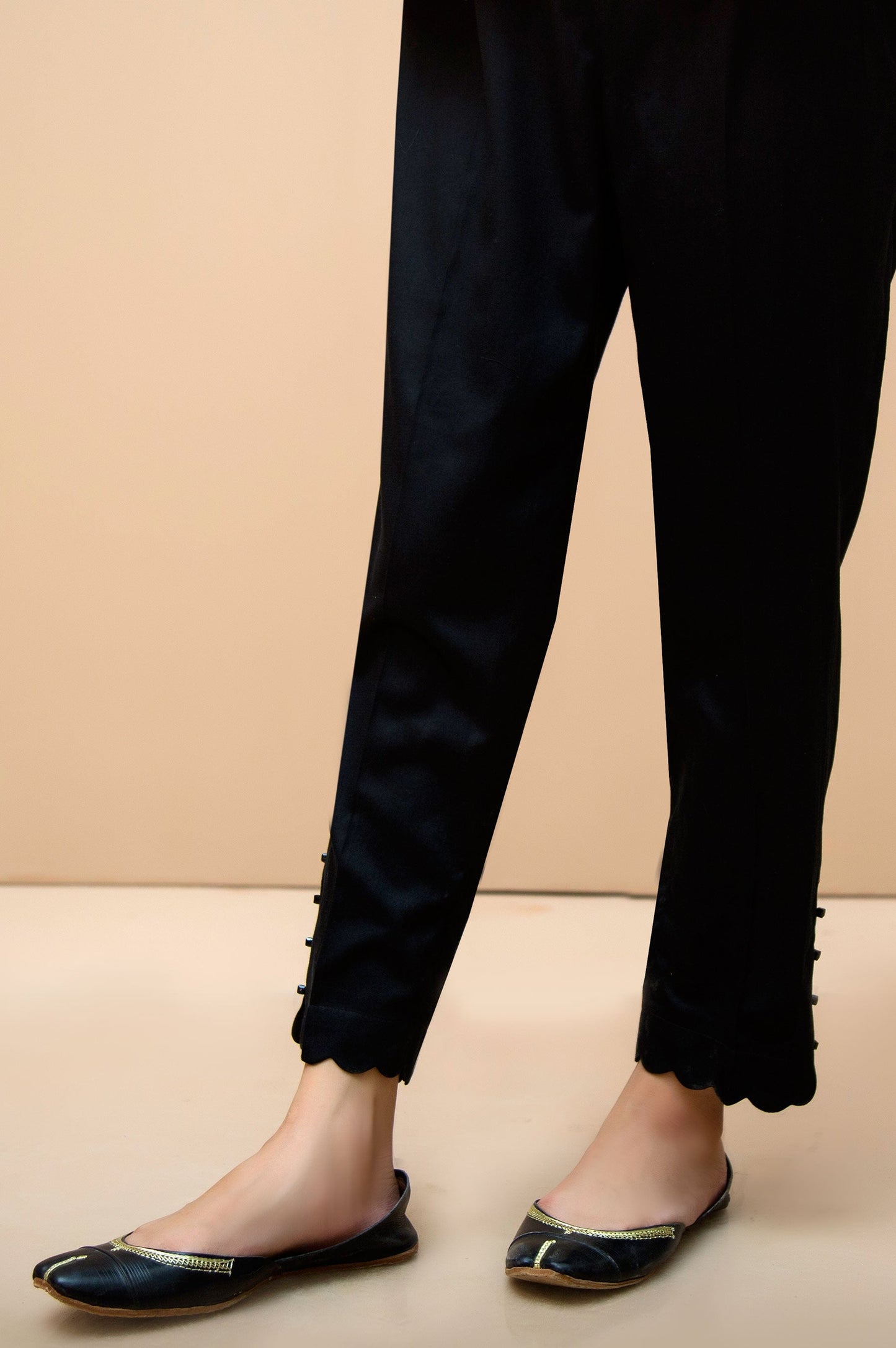 Embellished Cotton Satin Cigarette Pants - Black
