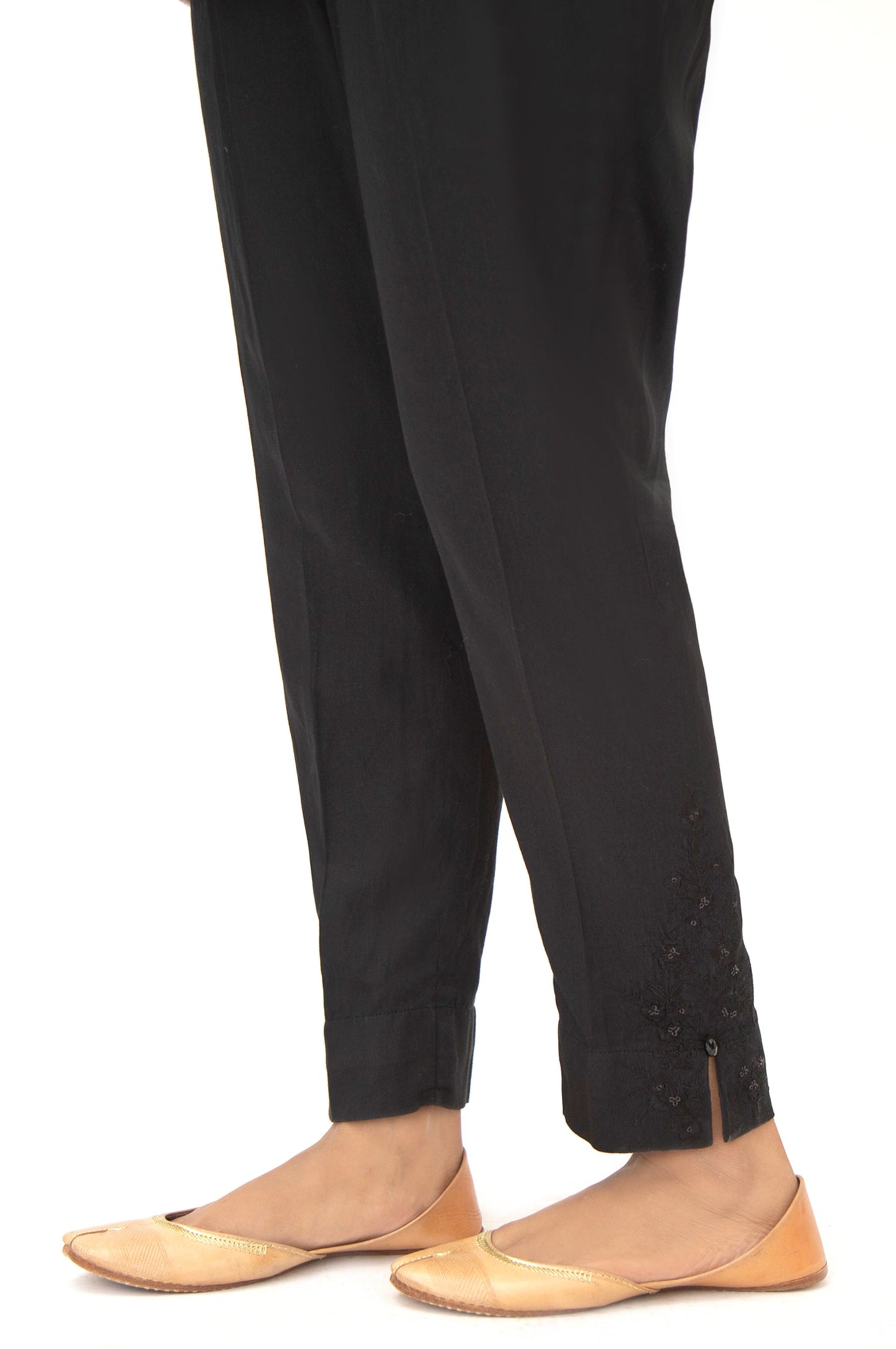 Embroidered Cotton Satin Cigarette Pants - Black