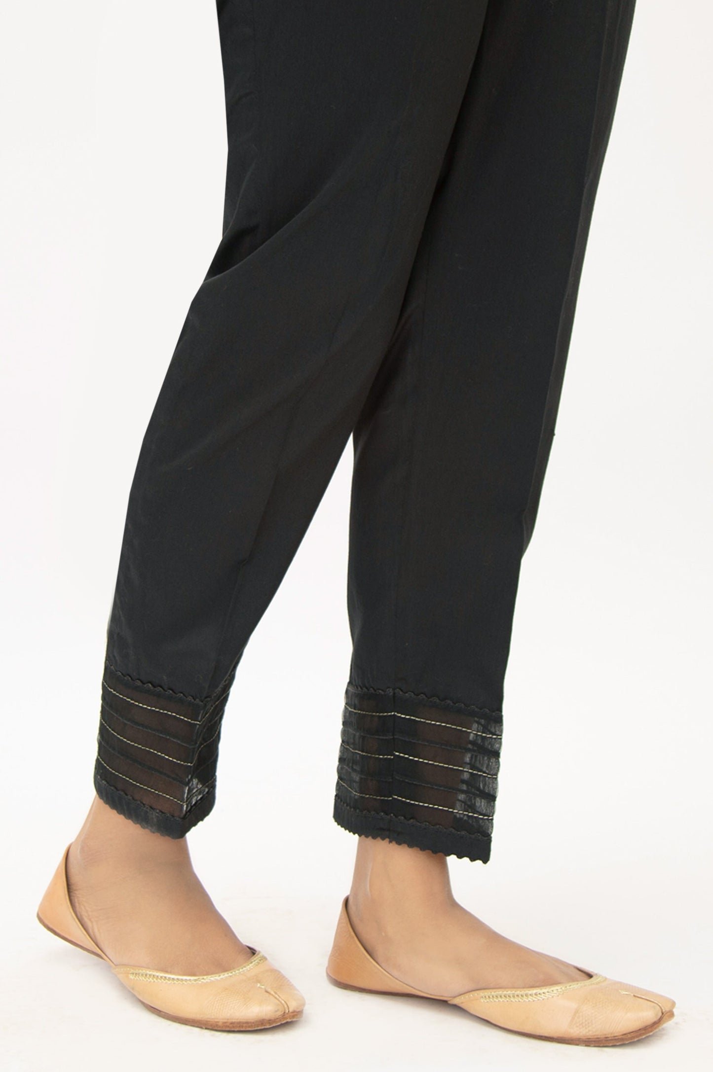 Embellished Cotton Satin Cigeratte pants - Black