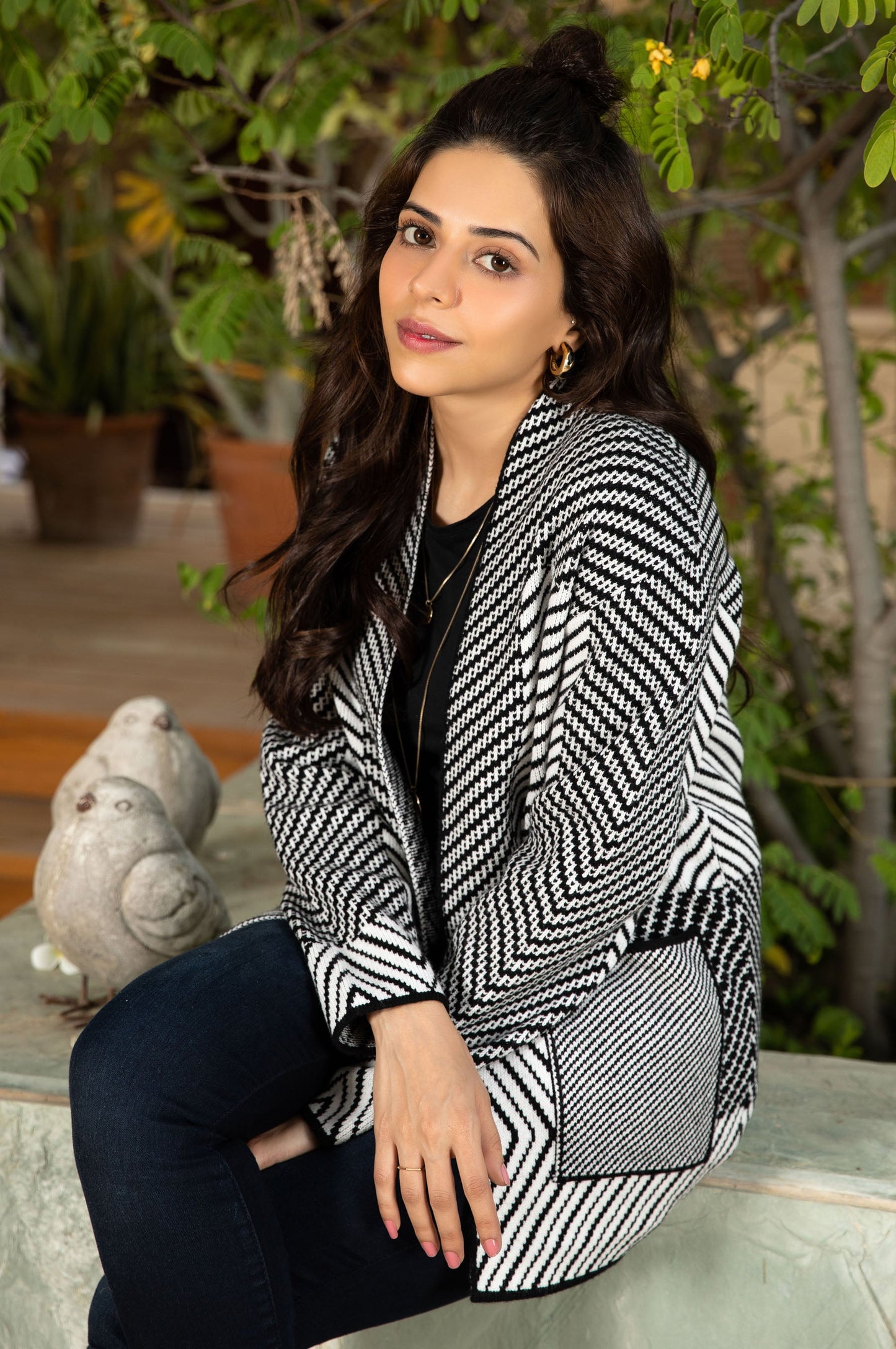 Pocketed Front-open cardigan