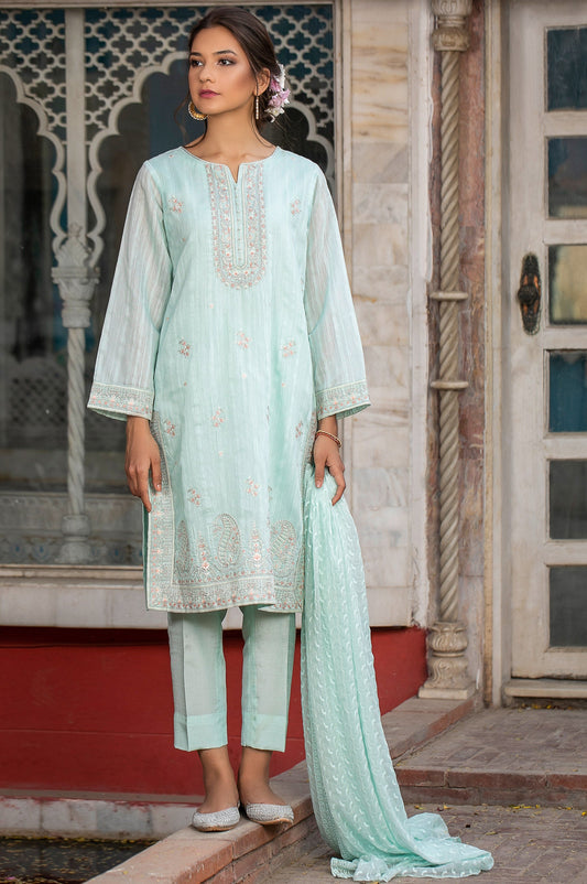 3 Piece Unstitched Suit-Fabric: Slub Raw Silk