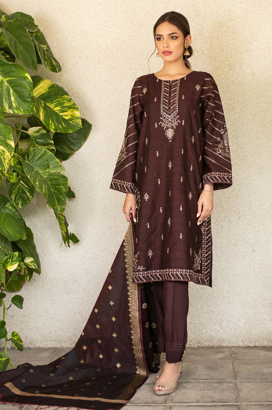 Unstitched 3 Piece Embroidered Raw Silk Suit
