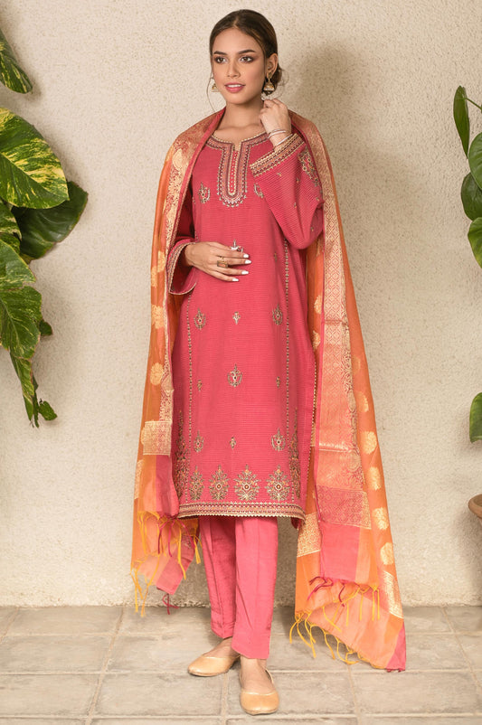 Unstitched 3 Piece Embroidered Karandi Suit
