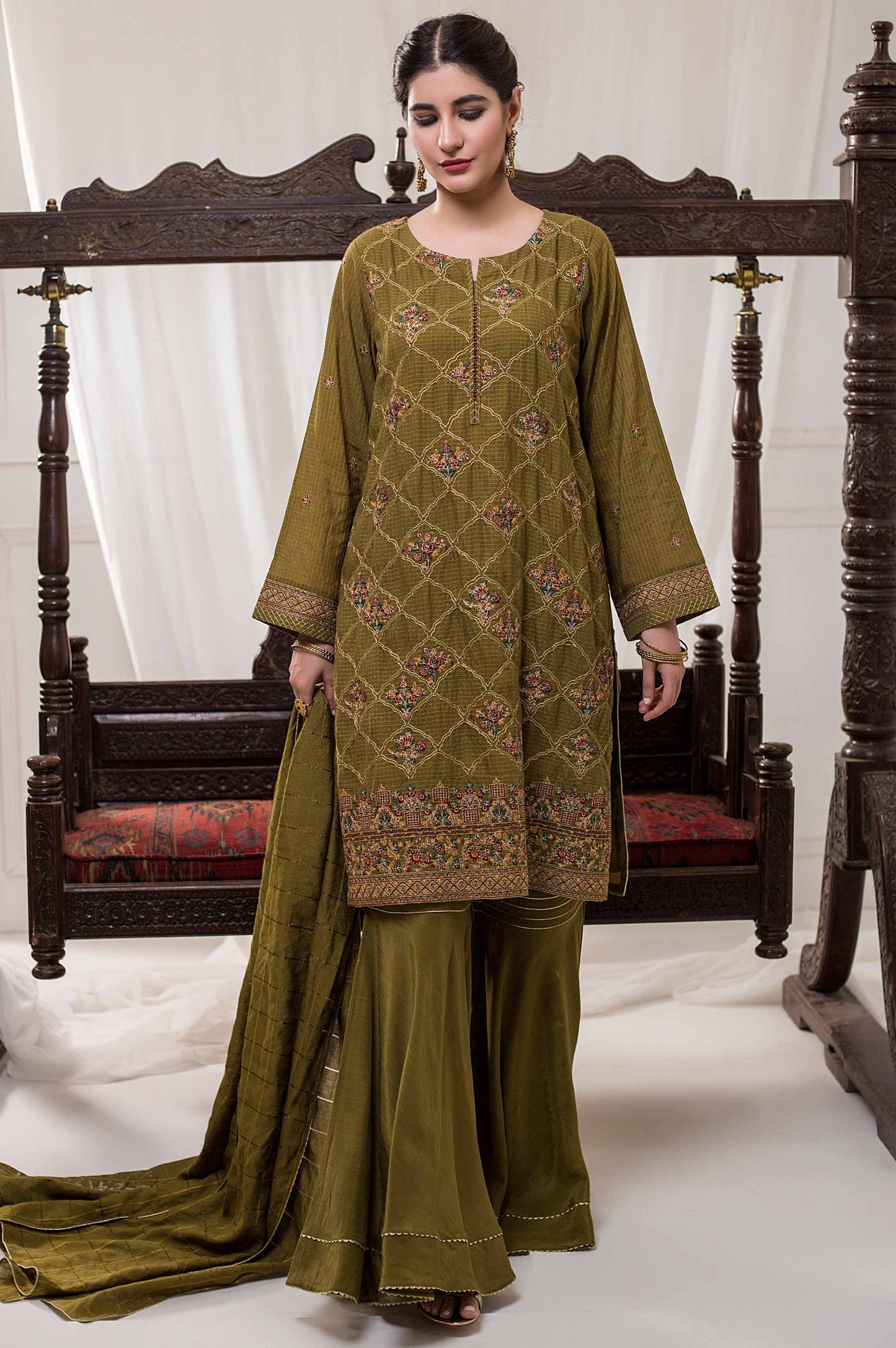 3 Piece Unstitched Embroidered Small Checks Suit