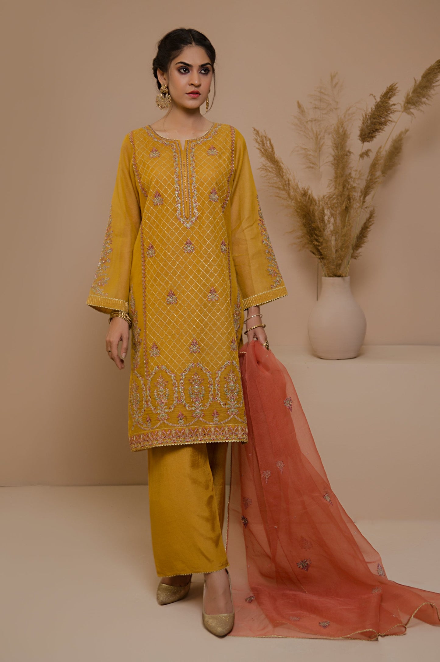 3 Piece Unstitched Checkered Organza Suit with Organza Dupatta