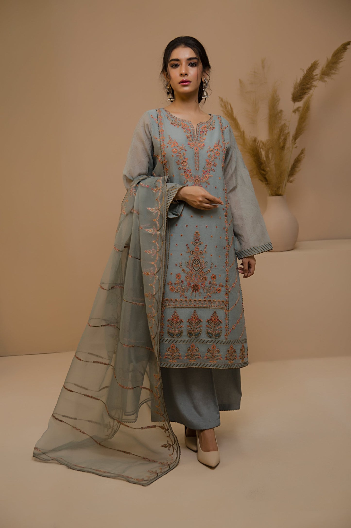 3 Piece Unstitched Checkered Organza Suit with Organza Dupatta