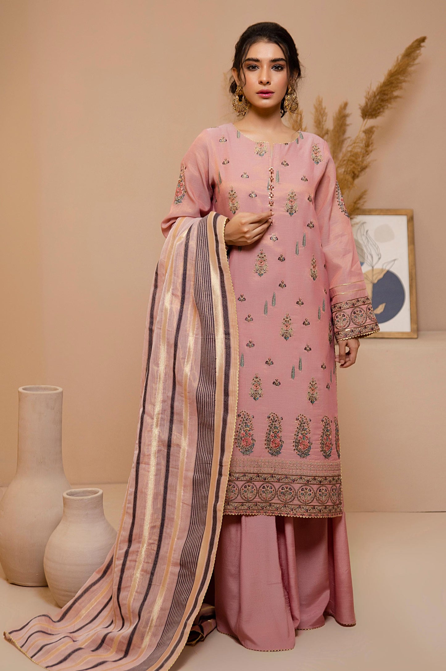 3 Piece Unstitched Embroidered Cotton Mysori Suit