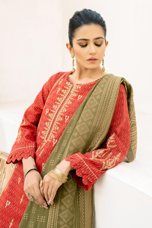3 Piece Unstitched Embroidered Cotton Jacquard Suit