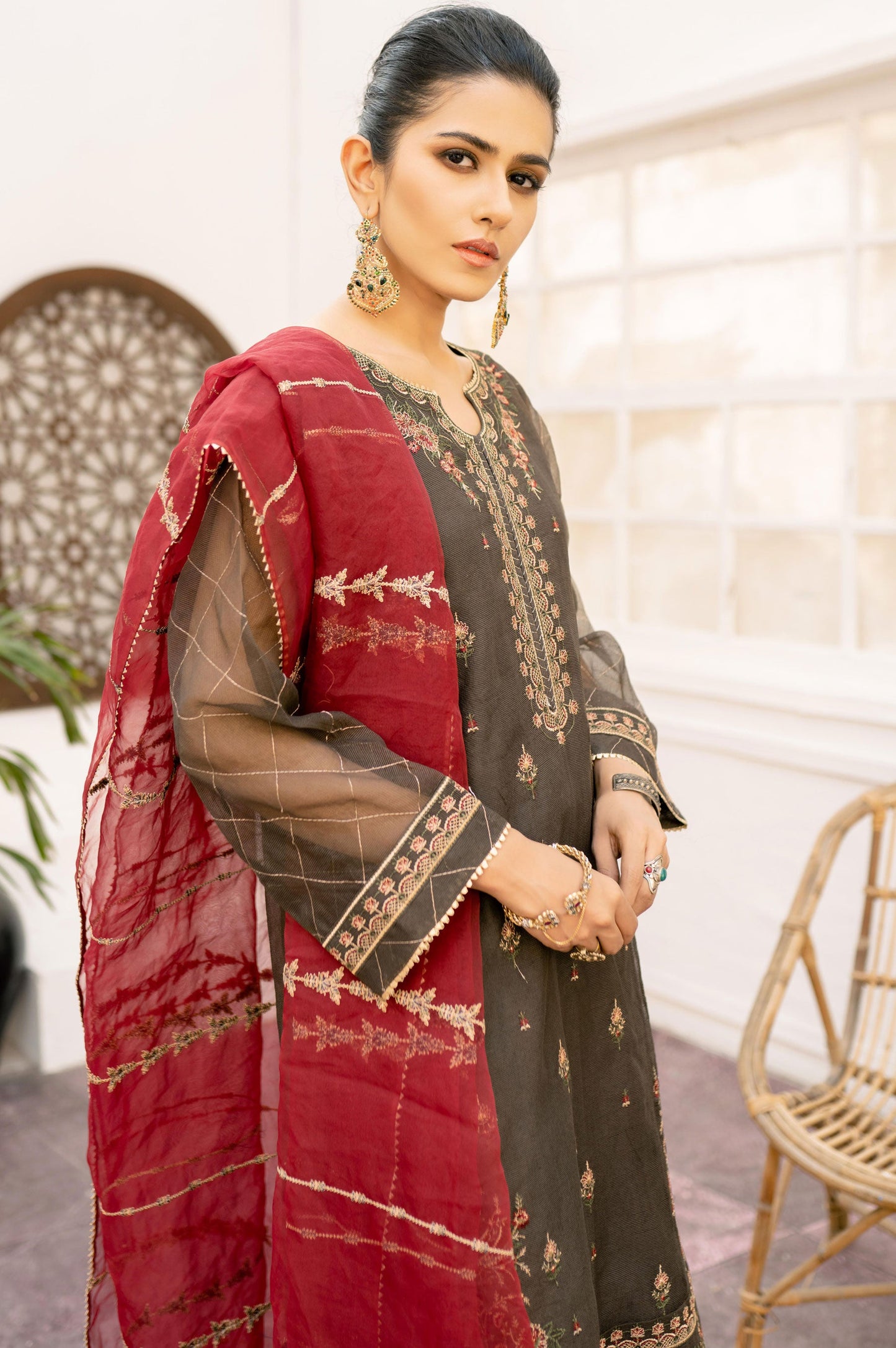 3 Piece Unstitched Embroidered Textured Organza Suit