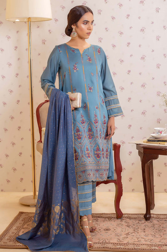 3 Piece Unstitched Embroidered Cotton Net Suit
