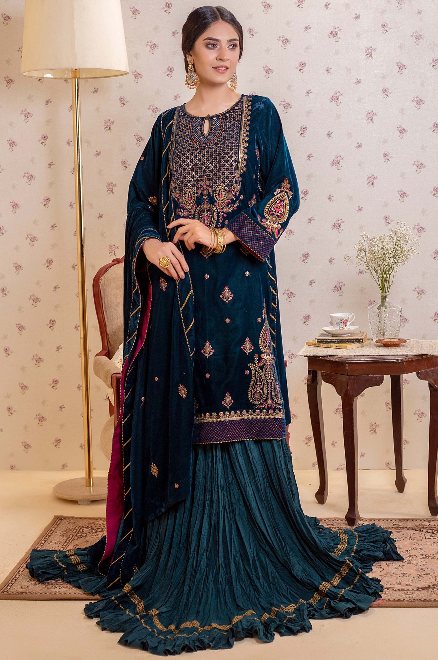 3 Piece Unstitched Embroidered Velvet Suit