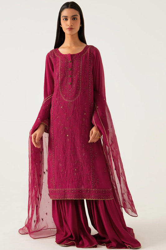 3 Pieces Unstitched Embroidered Raw Silk Suit