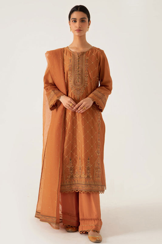 3 piece Unstitched Embroidered Staple Suit
