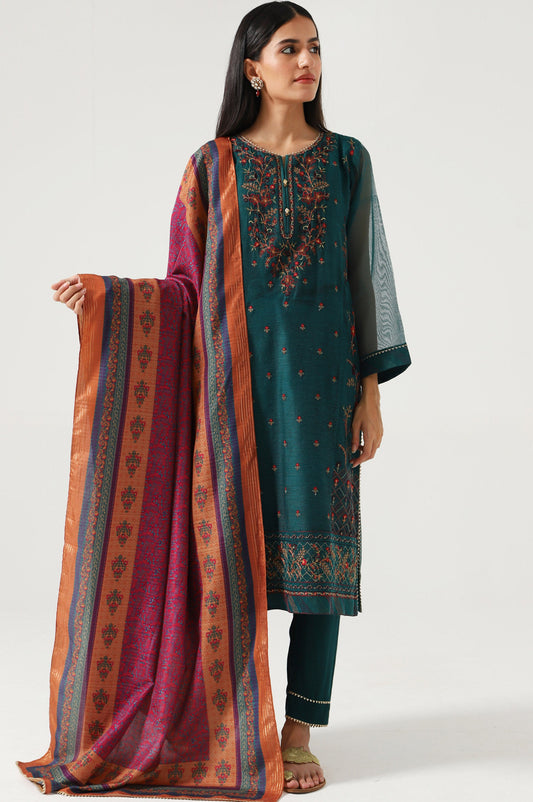 3 Piece Unstitched Embroidered Khadi net Suit