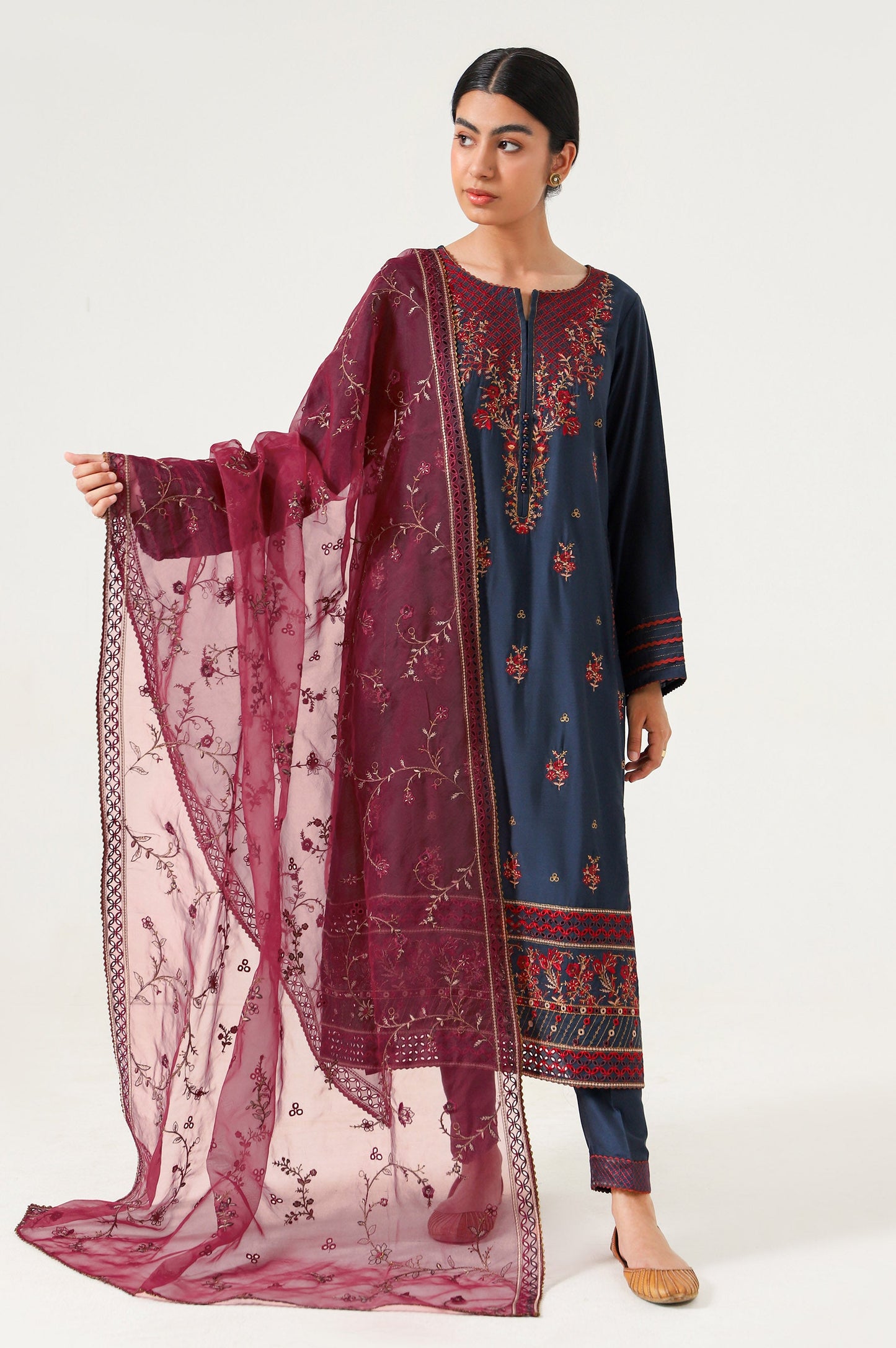 3 piece Unstitched Embroidered Cotton silk Suit