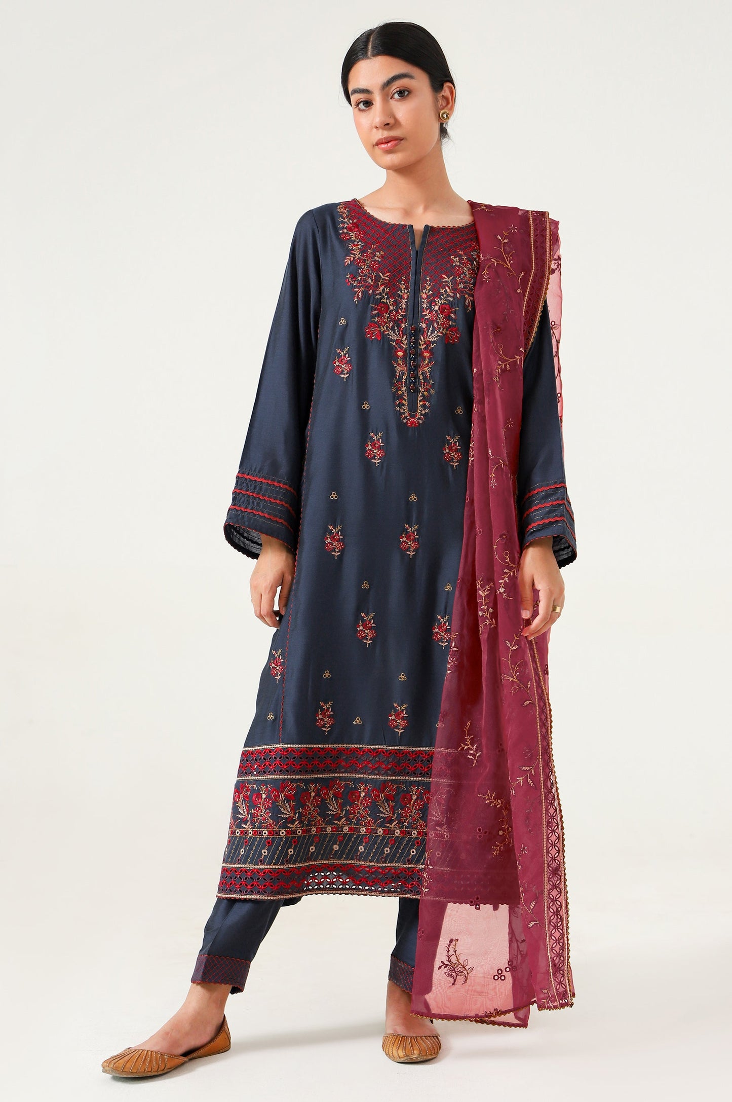 3 piece Unstitched Embroidered Cotton silk Suit