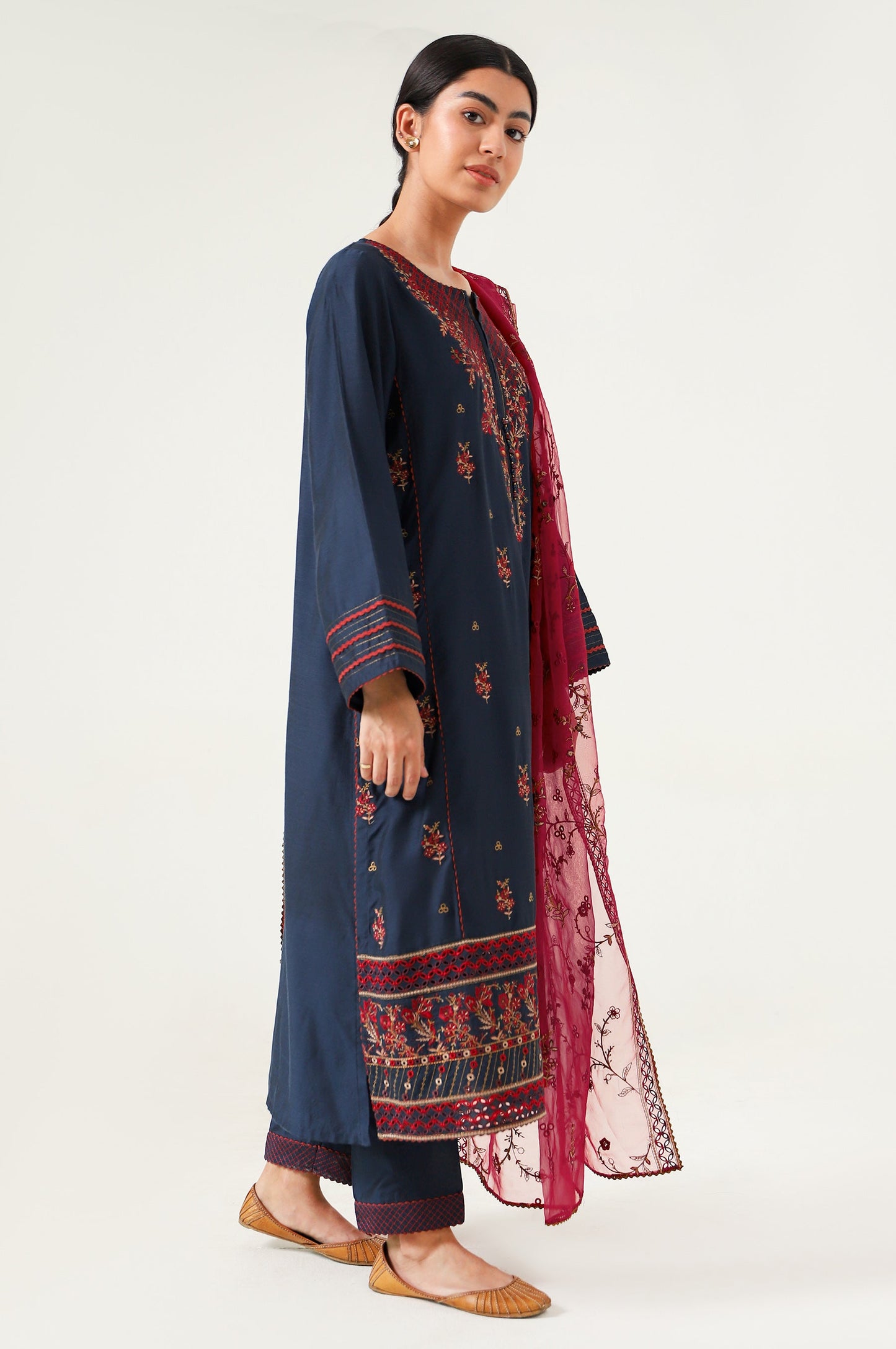 3 piece Unstitched Embroidered Cotton silk Suit