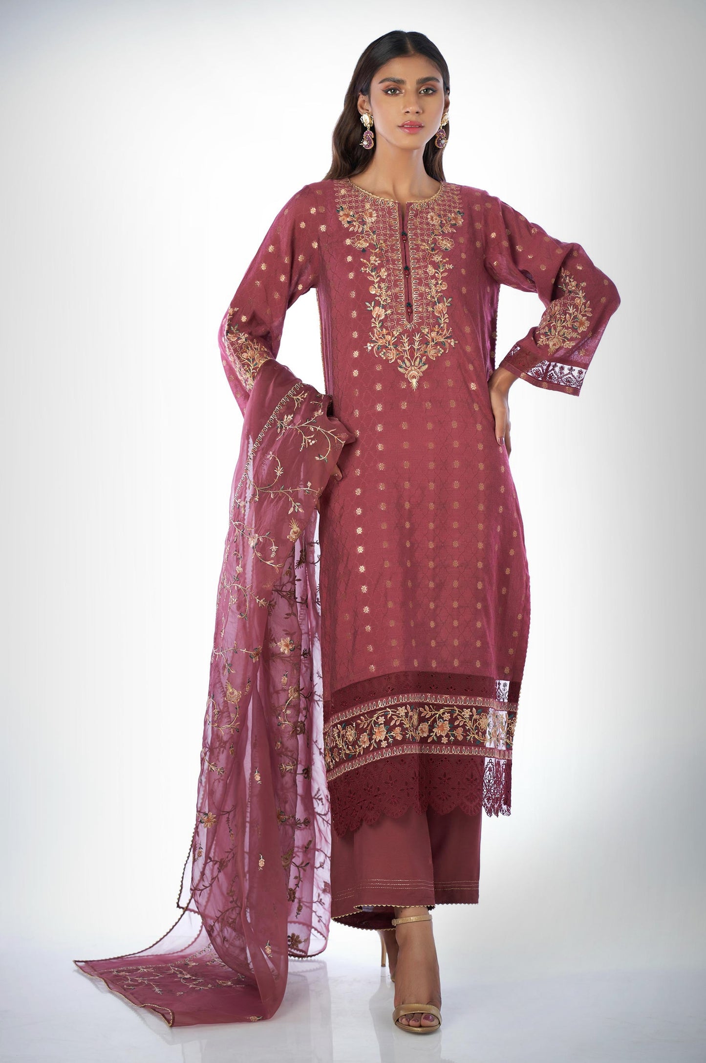 3 piece Unstitched Embroidered Zari Jacquard Suit