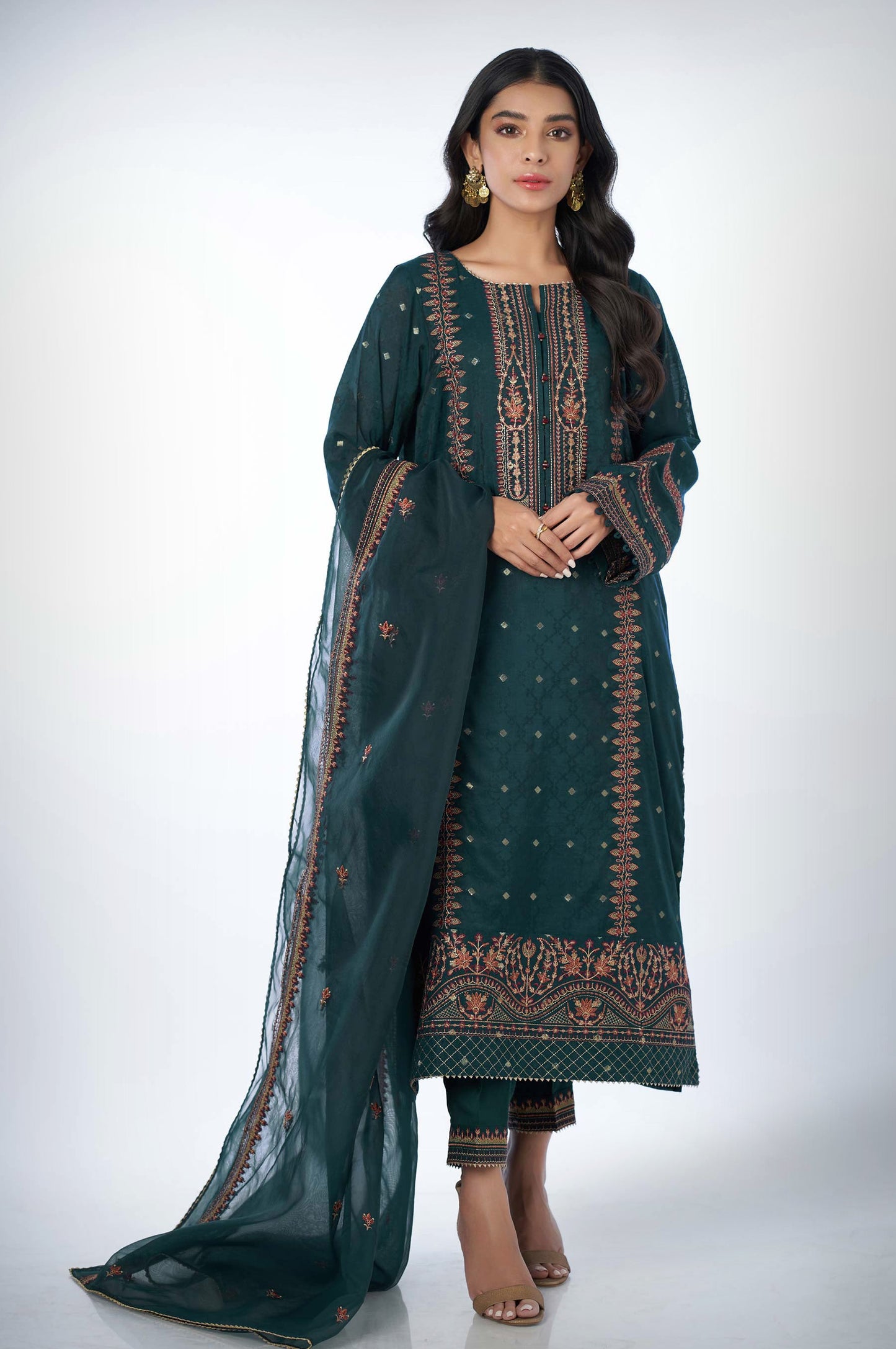3 piece Unstitched Embroidered Zari Jacquard Suit