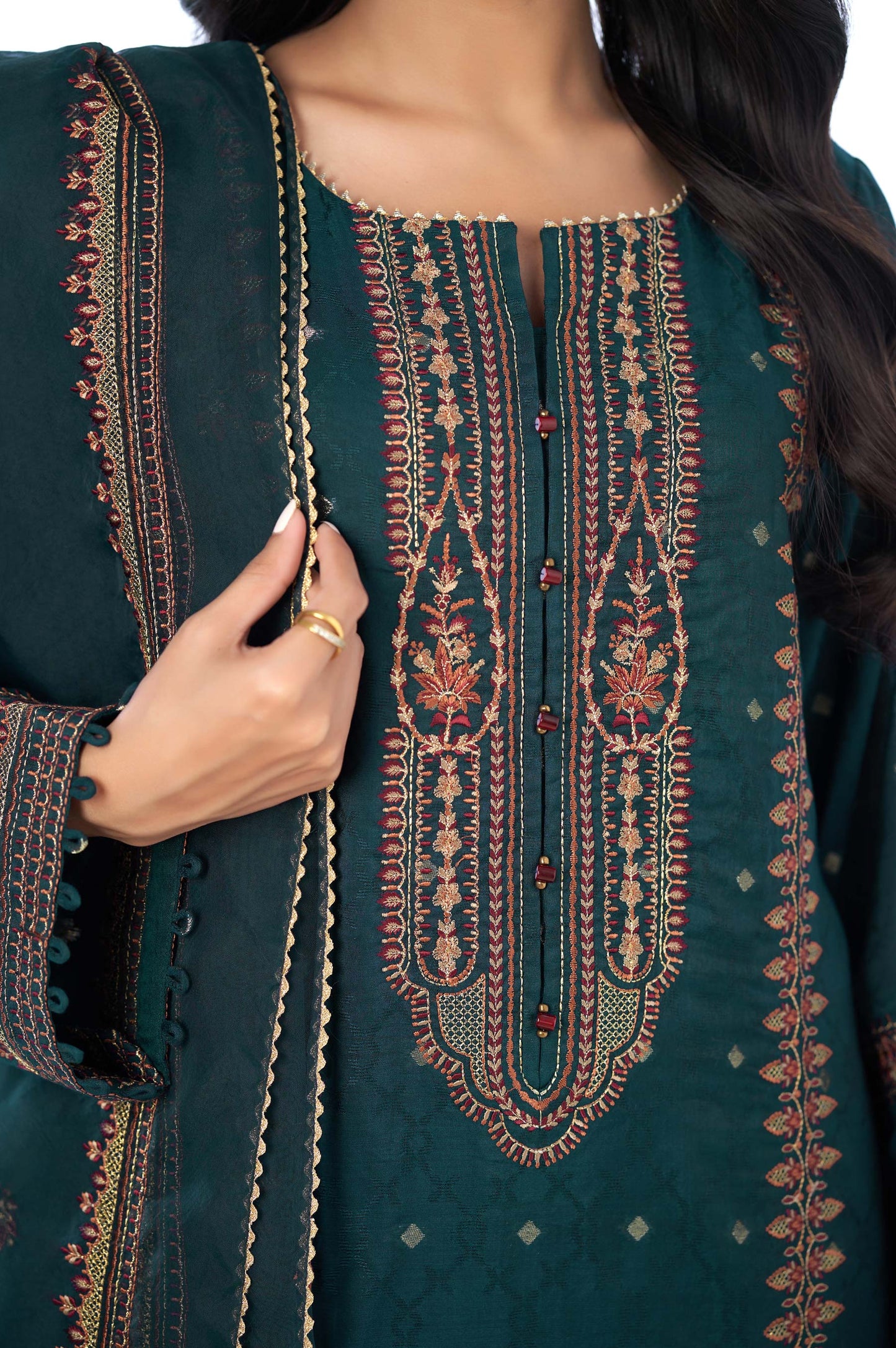 3 piece Unstitched Embroidered Zari Jacquard Suit