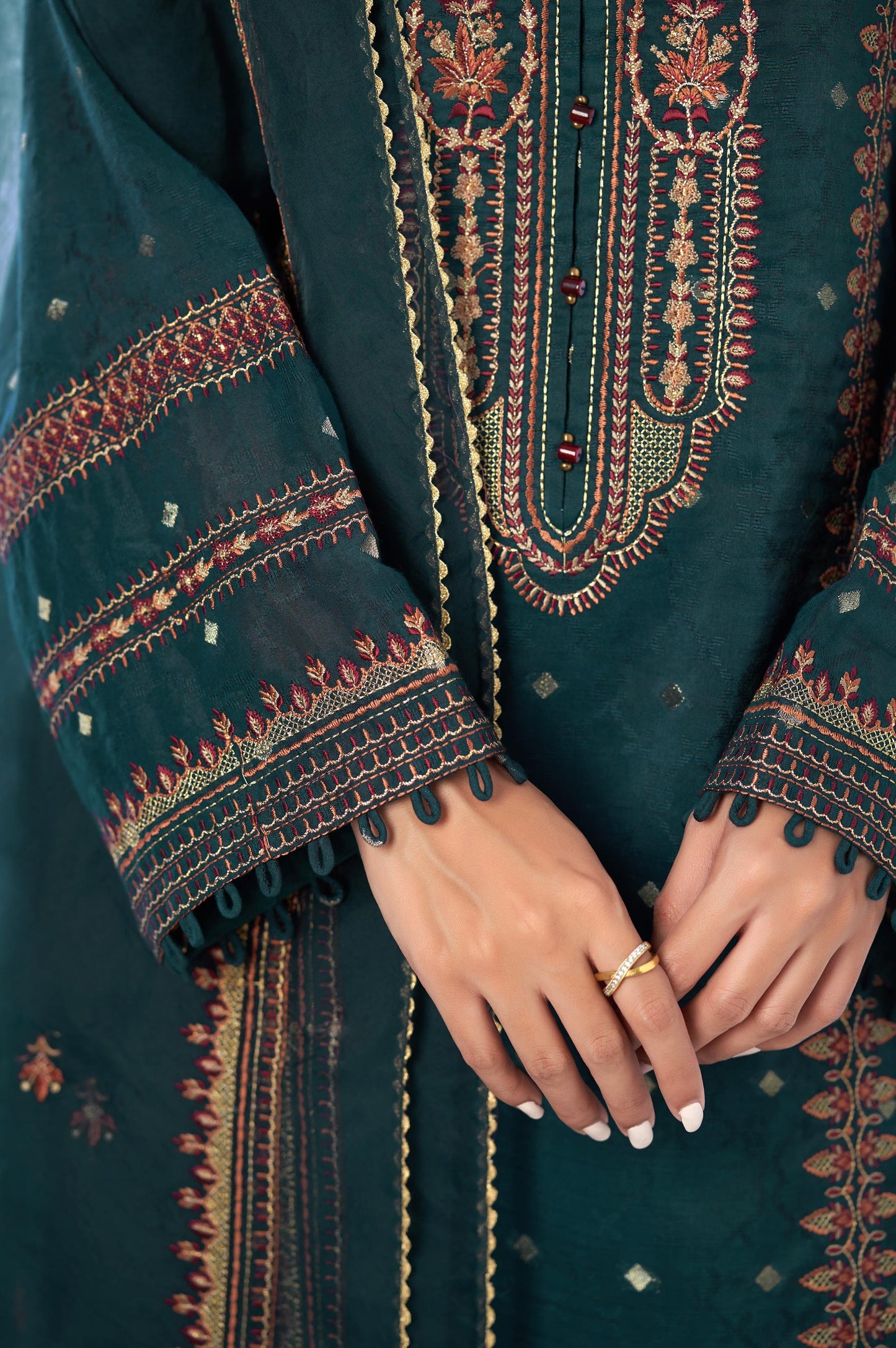 3 piece Unstitched Embroidered Zari Jacquard Suit