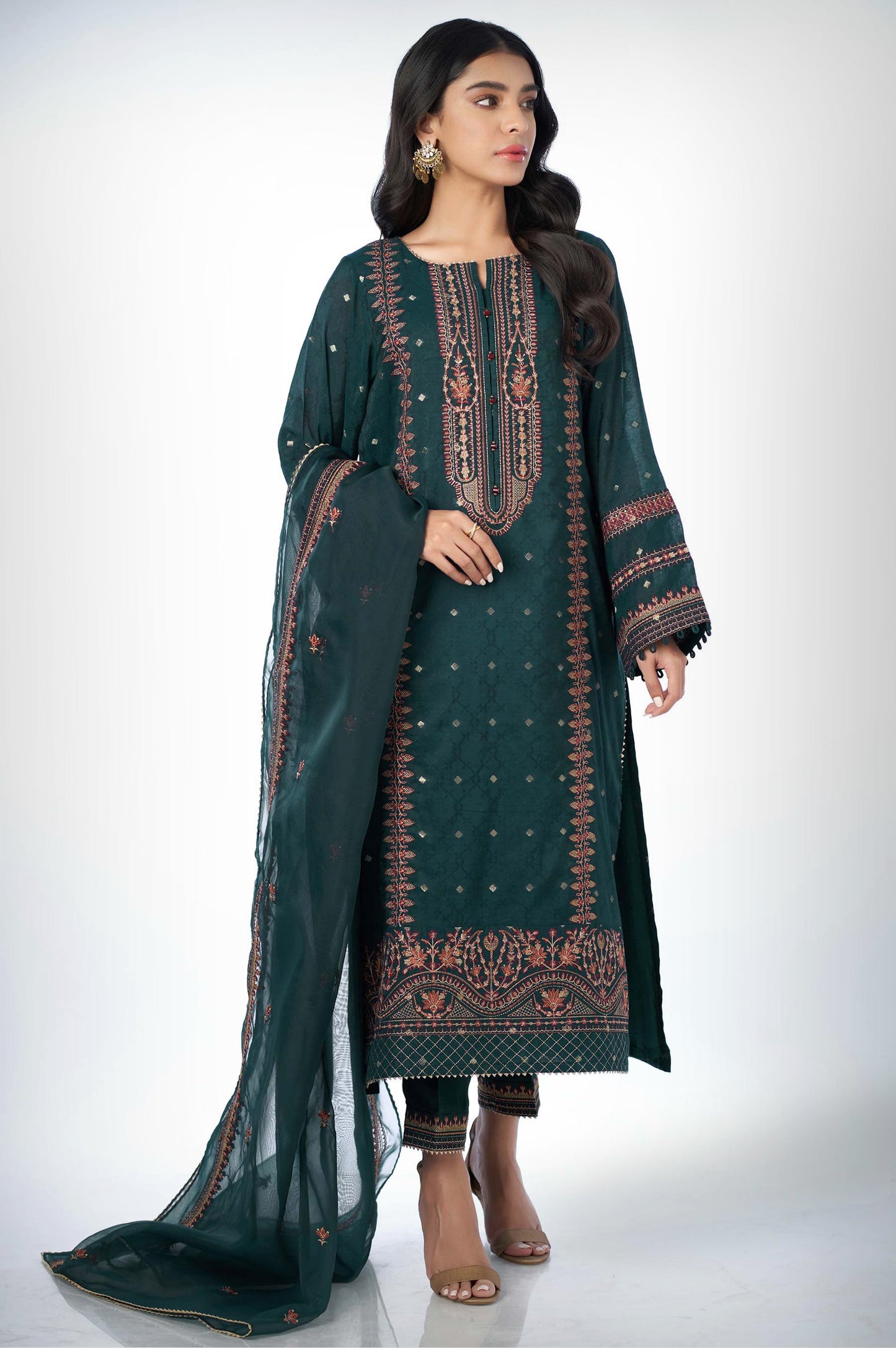 3 piece Unstitched Embroidered Zari Jacquard Suit