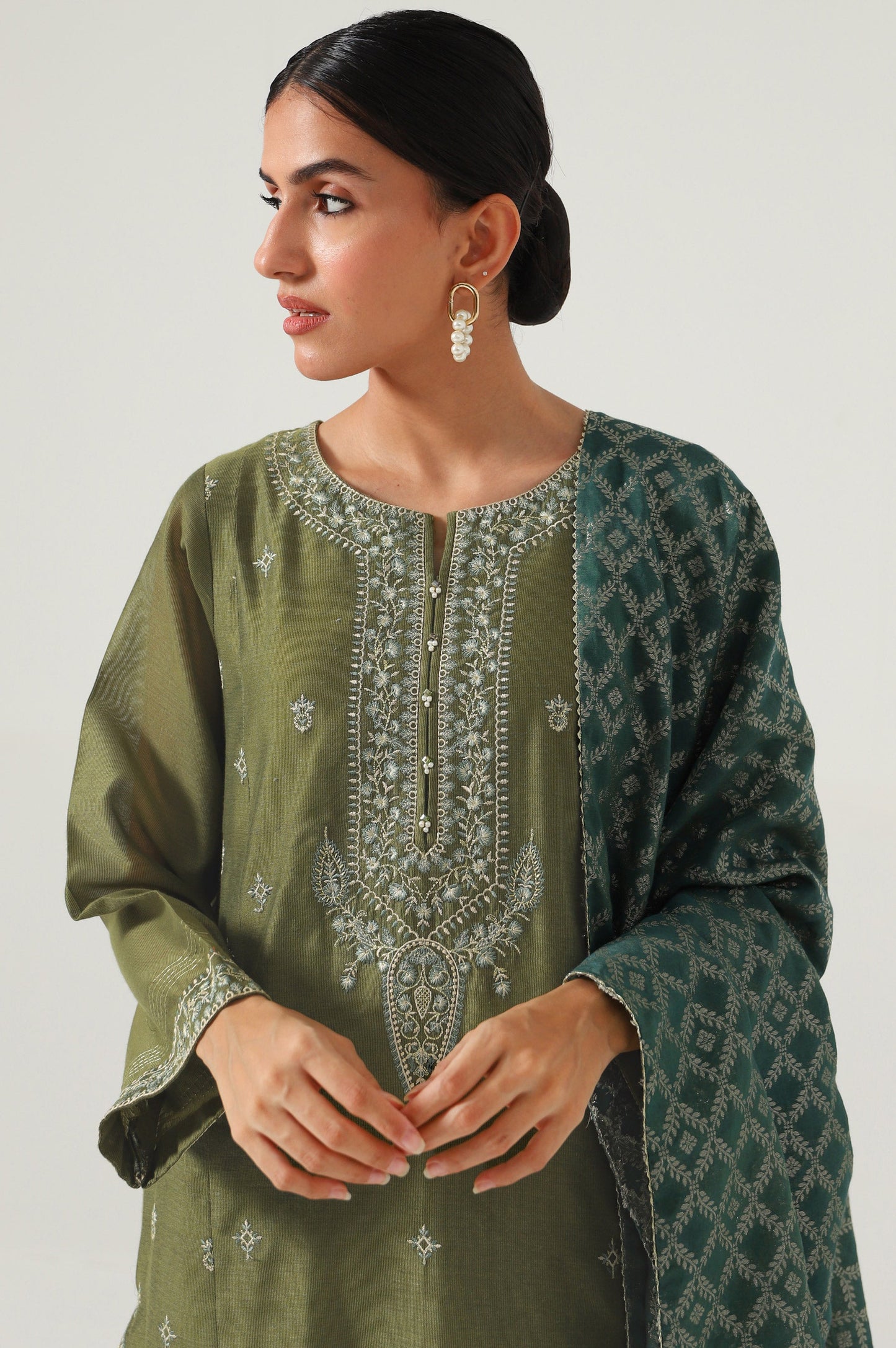 3 Piece Unstitched Embroidered Cotton net Suit