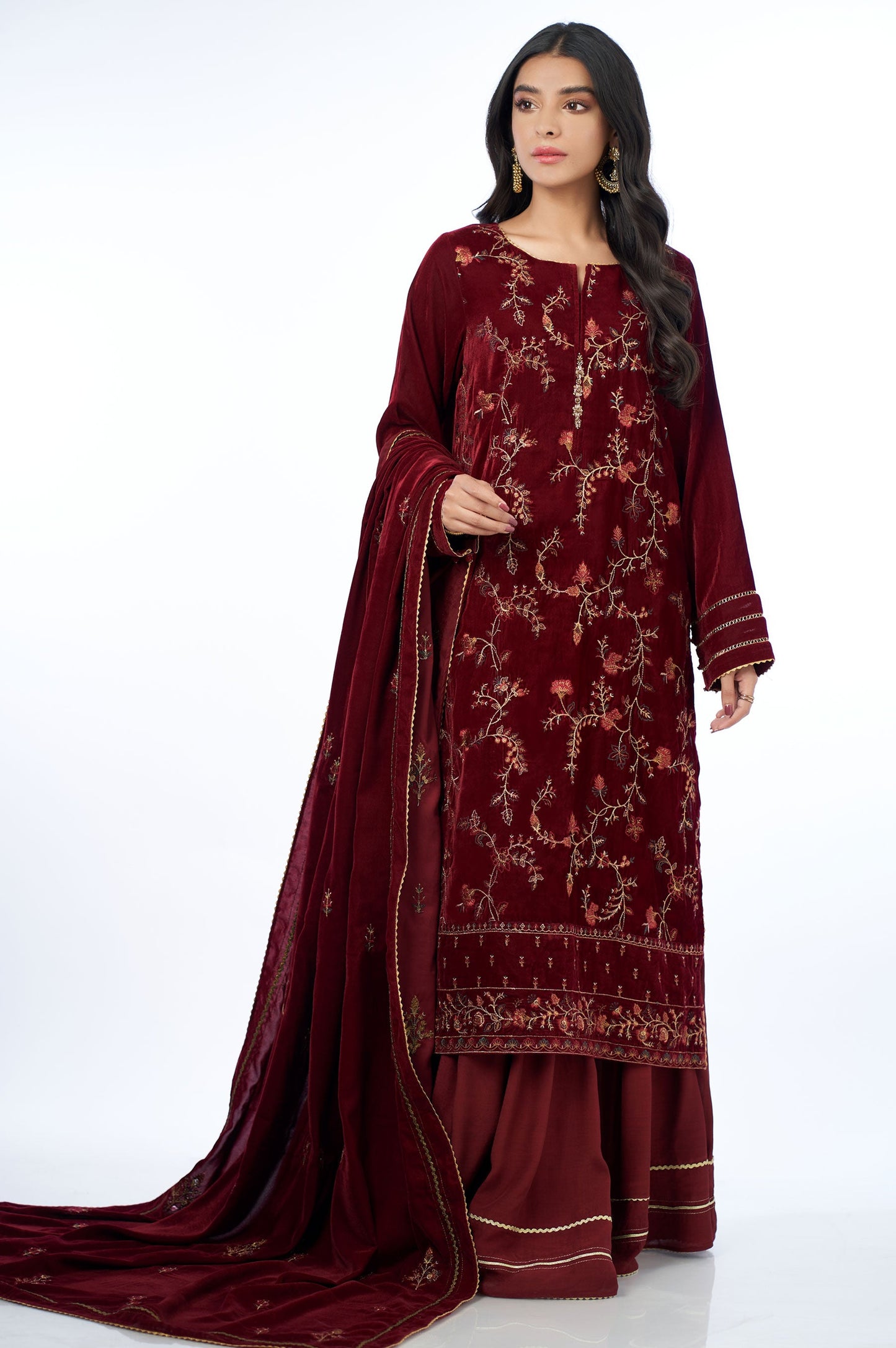 3 piece Unstitched Embroidered velvet Suit