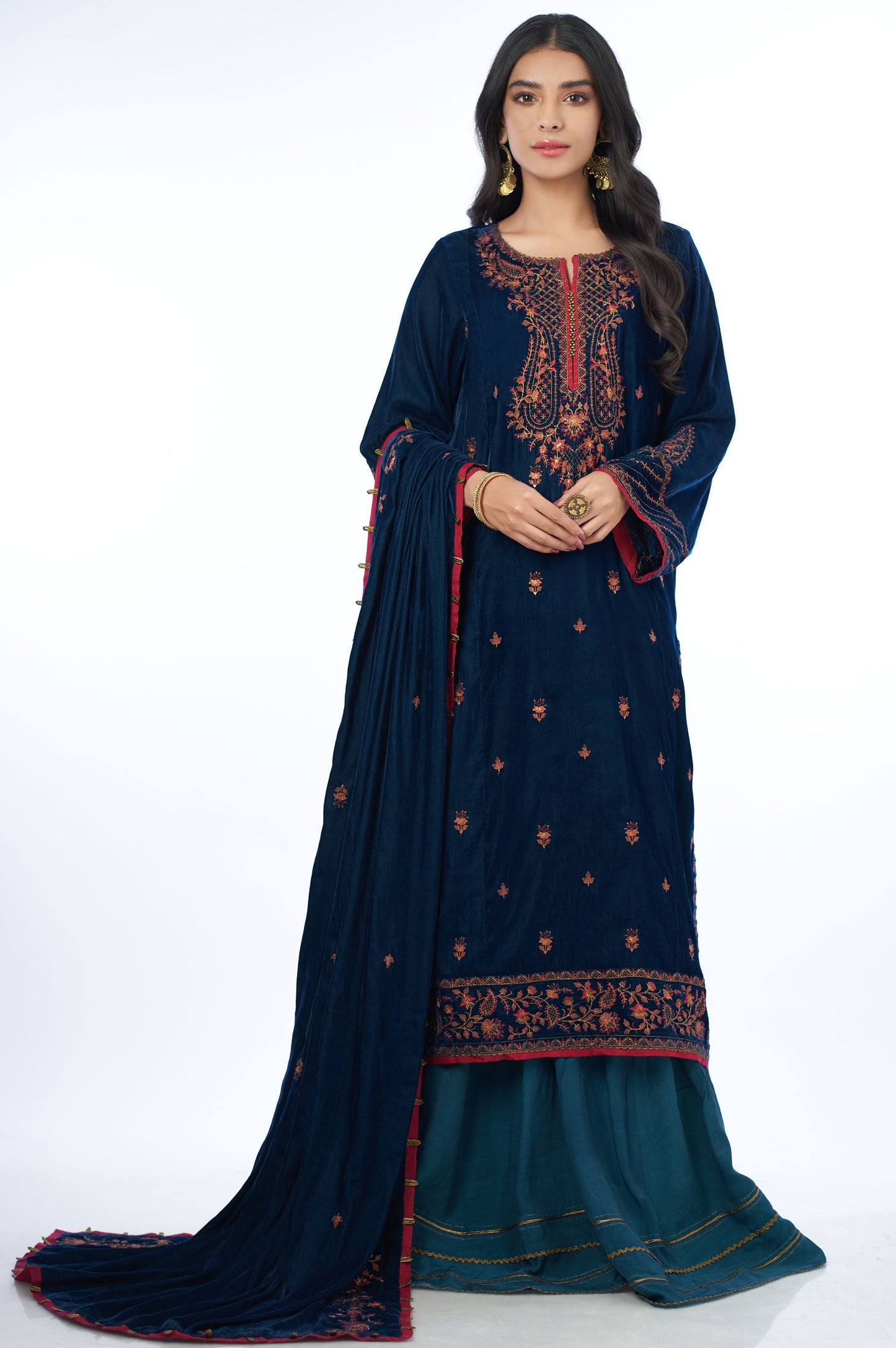3 piece Unstitched Embroidered velvet Suit