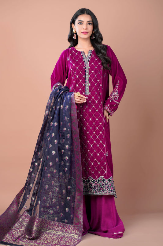 3 Pieces Unstitched Embroidered Velvet Suit