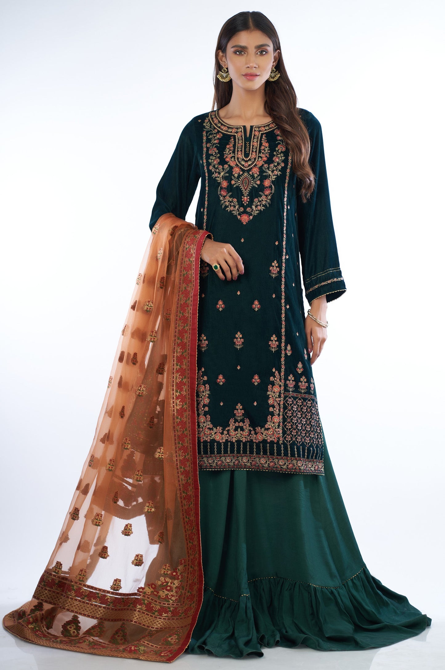 3 piece Unstitched Embroidered velvet Suit