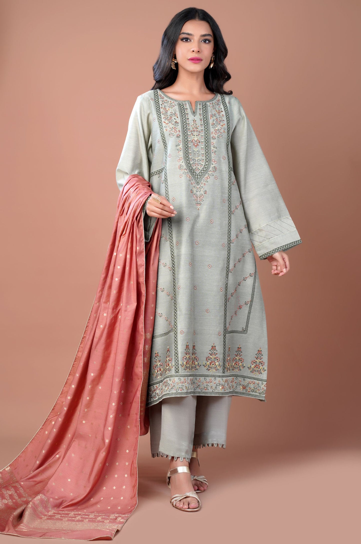 3 Piece Unstitched Embroidered Cotton Net Suit