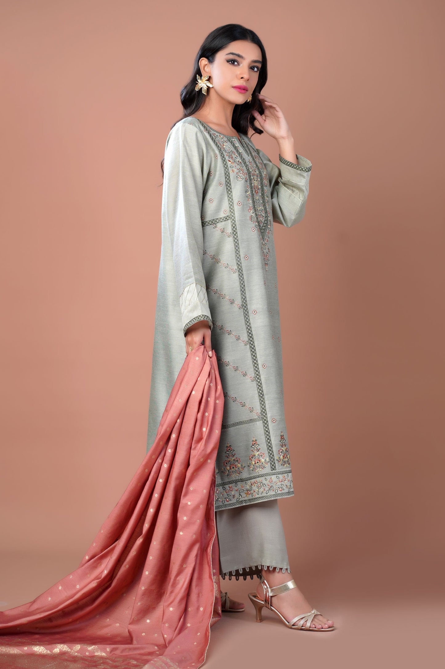 3 Piece Unstitched Embroidered Cotton Net Suit